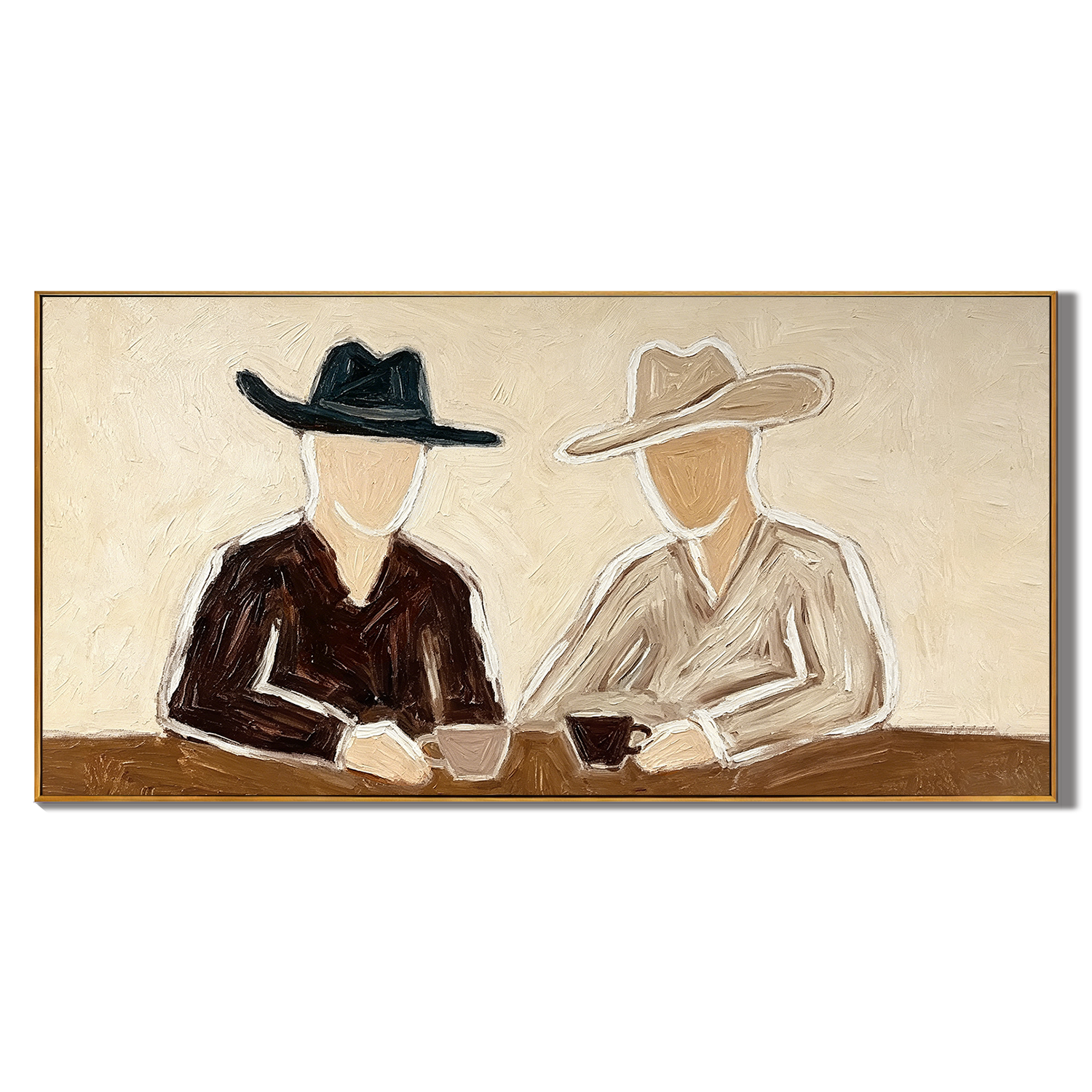 “Coffee at Sundown” – Minimal Western Cowboy Impasto Oil Painting