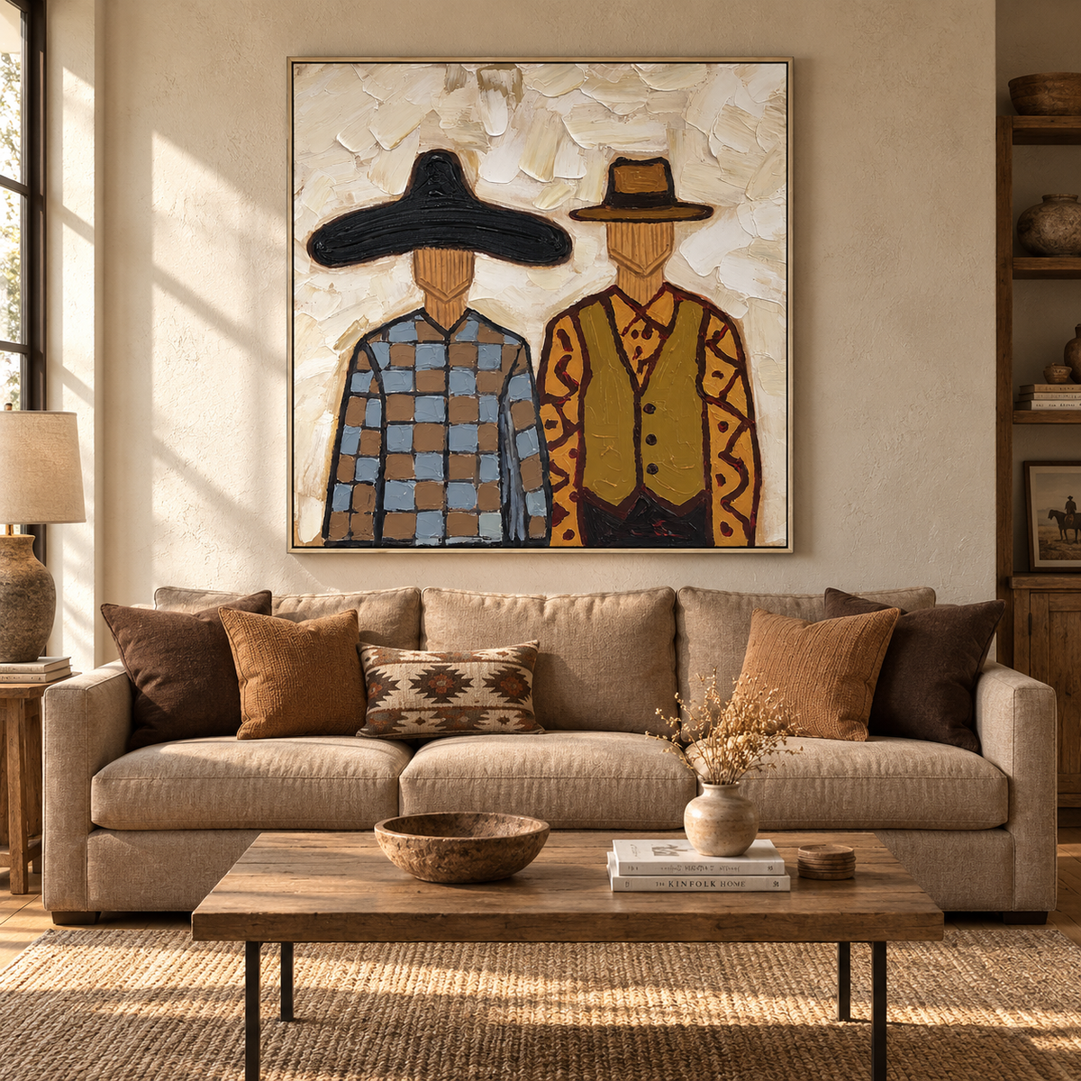 “Ranchside Brothers” – Vintage Western Cowboy Textured Oil Painting
