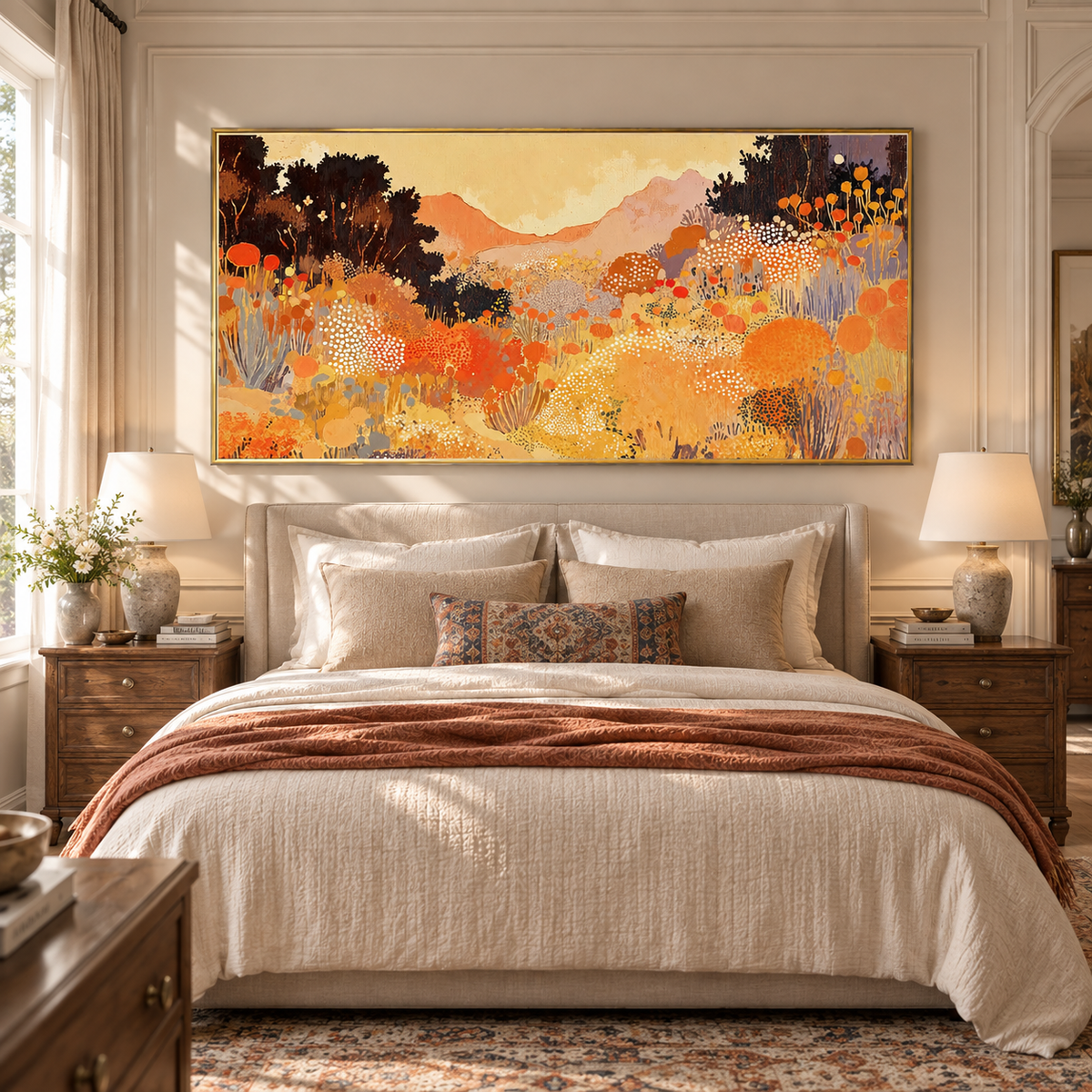 "Golden Meadow" – Post-Impressionist Warm Floral Landscape Acrylic Painting