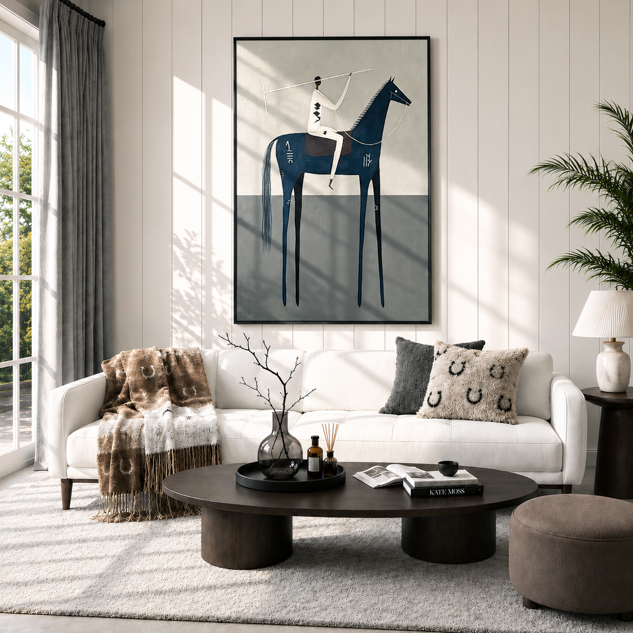 “Blue Frontier Silence” – Minimalist Western Horse Folk Art Oil Painting