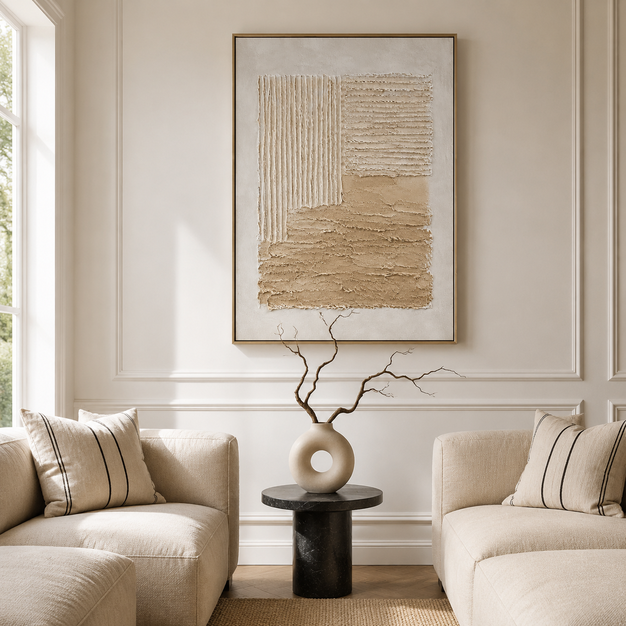 "Tranquil Foundations" – Wabi-Sabi Beige Relief Textured Acrylic Painting