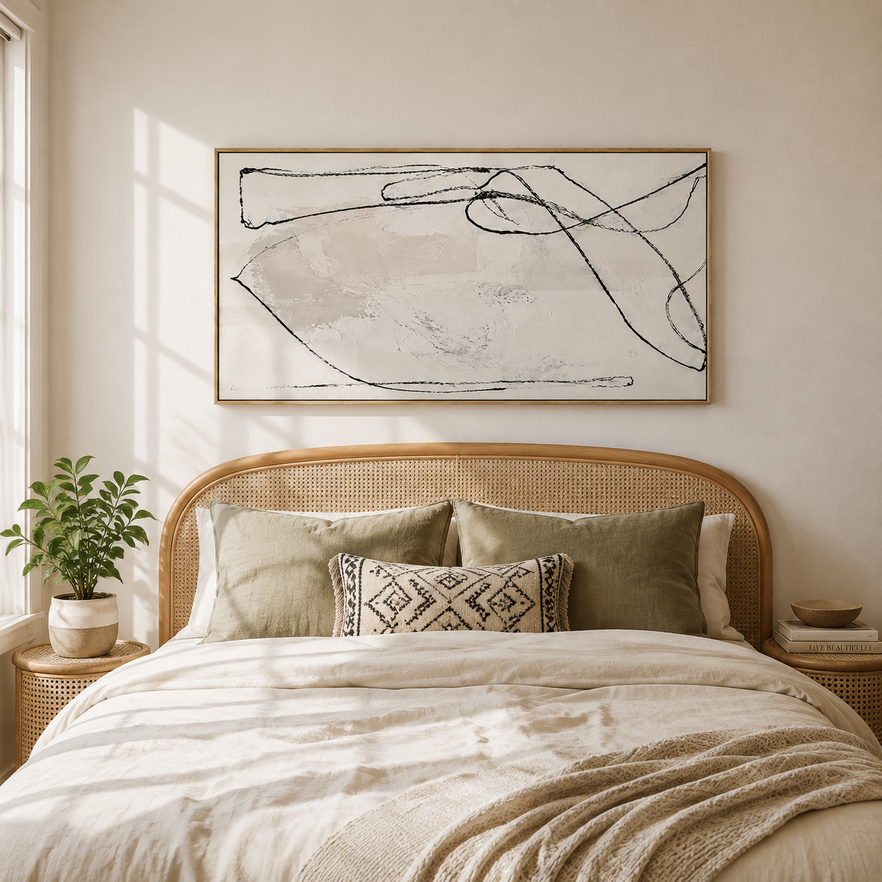 "Unspoken Rythms" – Wabi-Sabi Cream & Black Minimalist Abstract Canvas