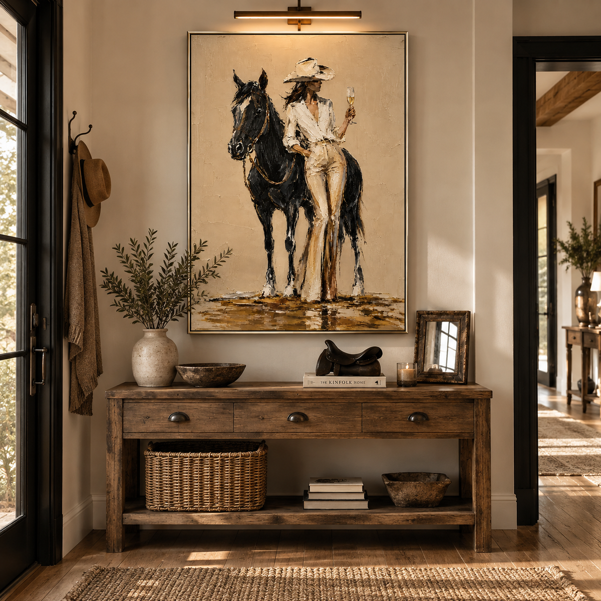 "Velvet & Mane" – Western Chic Black Horse Palette Knife Oil Painting
