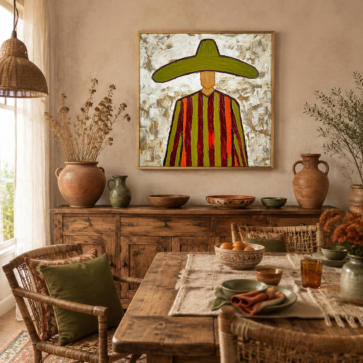 "Desert Mariachi" – Vintage Mexican Cowboy Textured Oil Painting