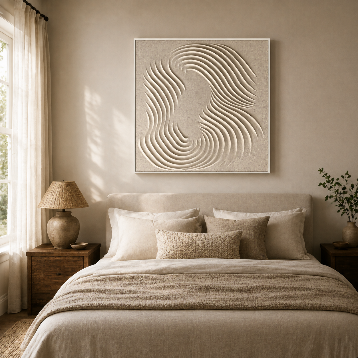 "Infinite Flow" – Wabi-Sabi Cream White Wave Relief Acrylic Painting