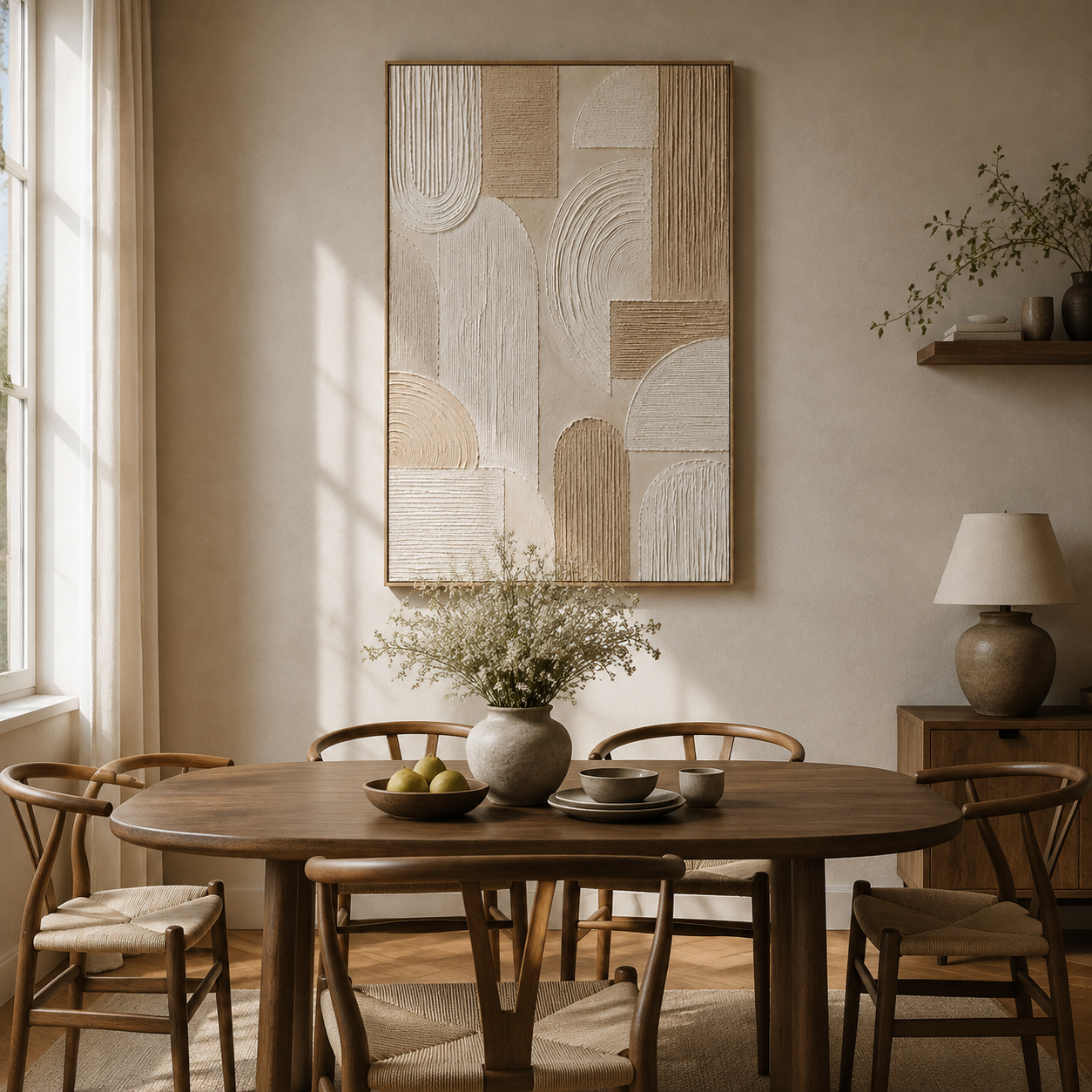 "Sacred Geometry" – Wabi-Sabi Neutral Beige Relief Textured Acrylic Painting