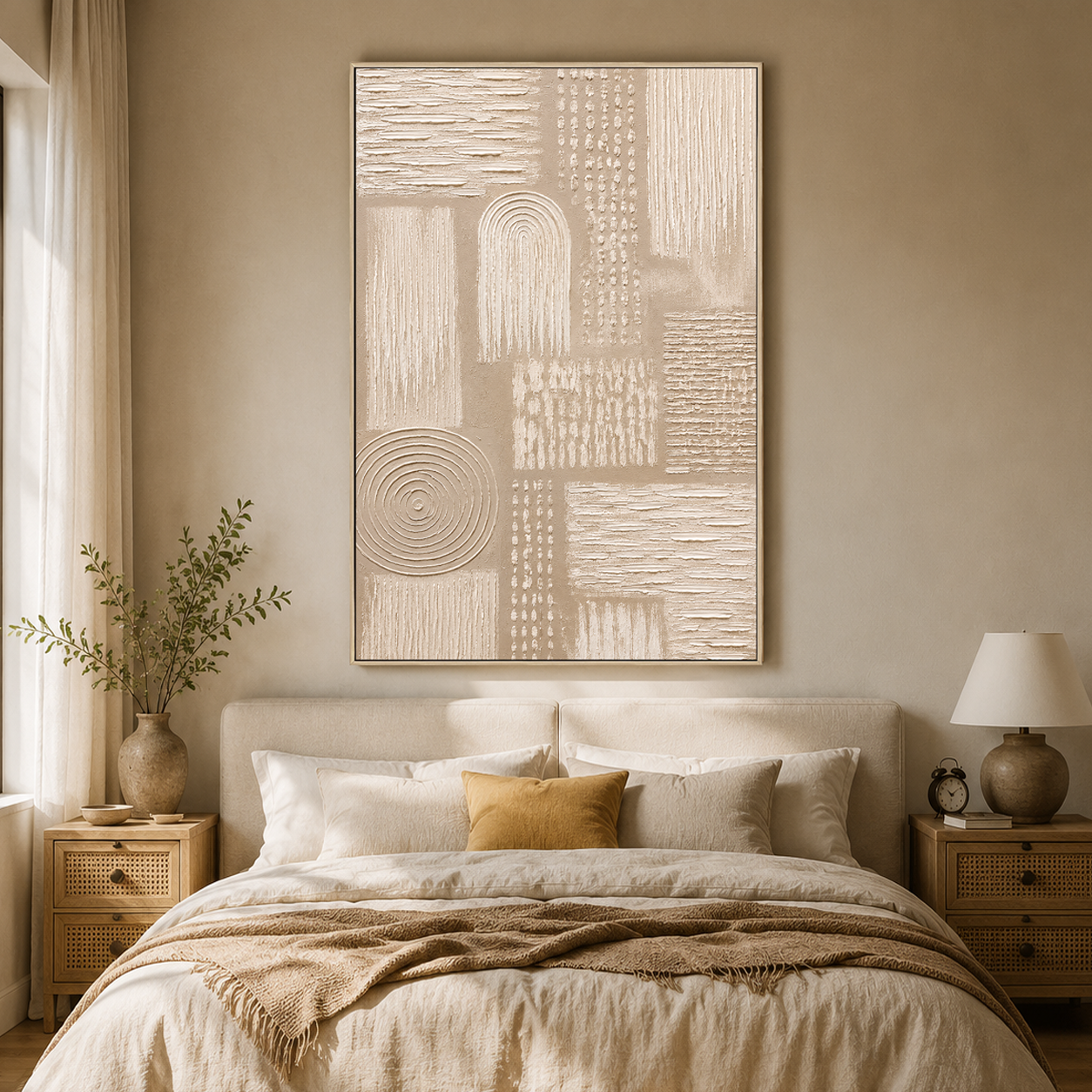 "Whispers of Lines" - Wabi-sabi Beige Relief Textured Acrylic Painting