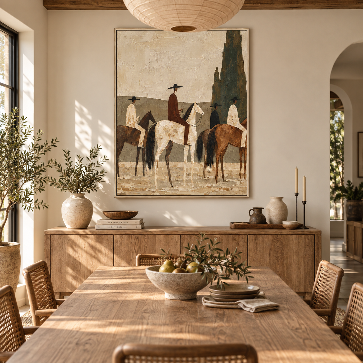 "Silent Pilgrimage" – Earth Tone Minimalist Horsemen Impasto Oil Painting