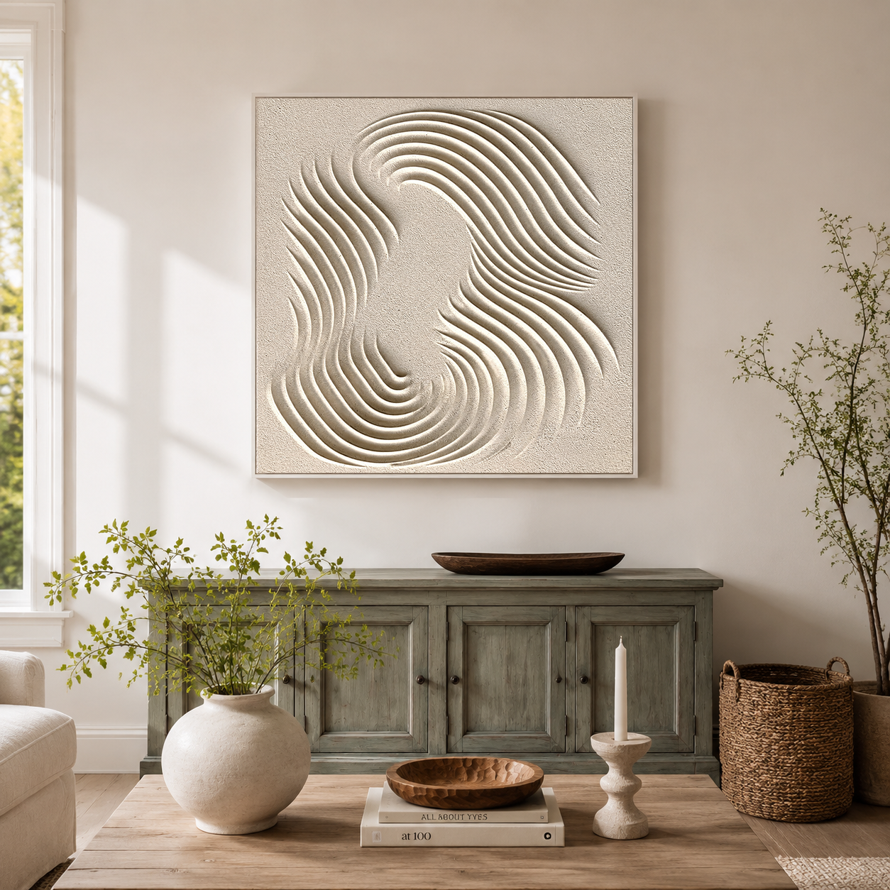 "Infinite Flow" – Wabi-Sabi Cream White Wave Relief Acrylic Painting