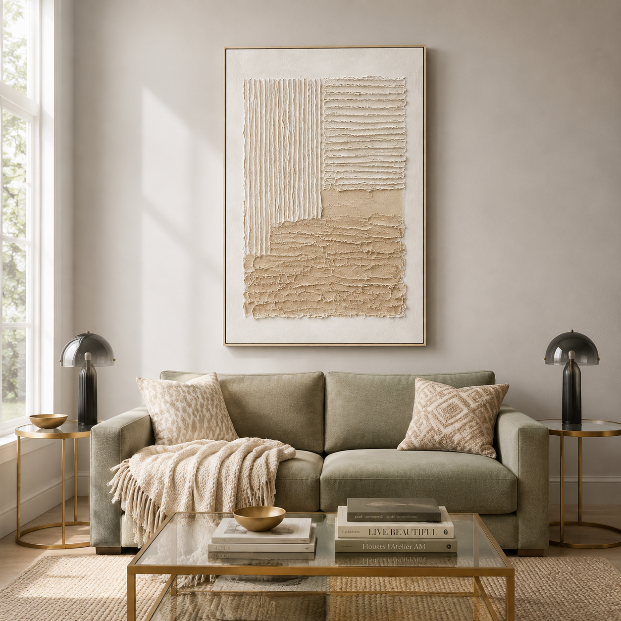 "Tranquil Foundations" – Wabi-Sabi Beige Relief Textured Acrylic Painting