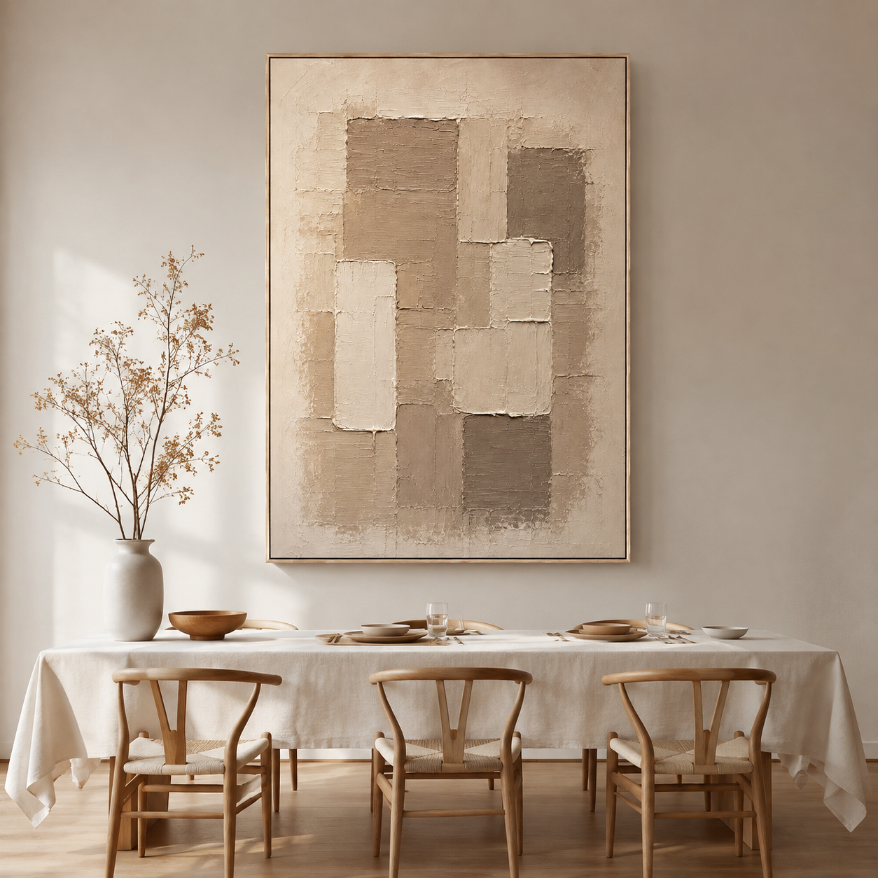 "Tranquil Horizon" – Wabi-Sabi Taupe Earth Tone Impasto Acrylic Painting