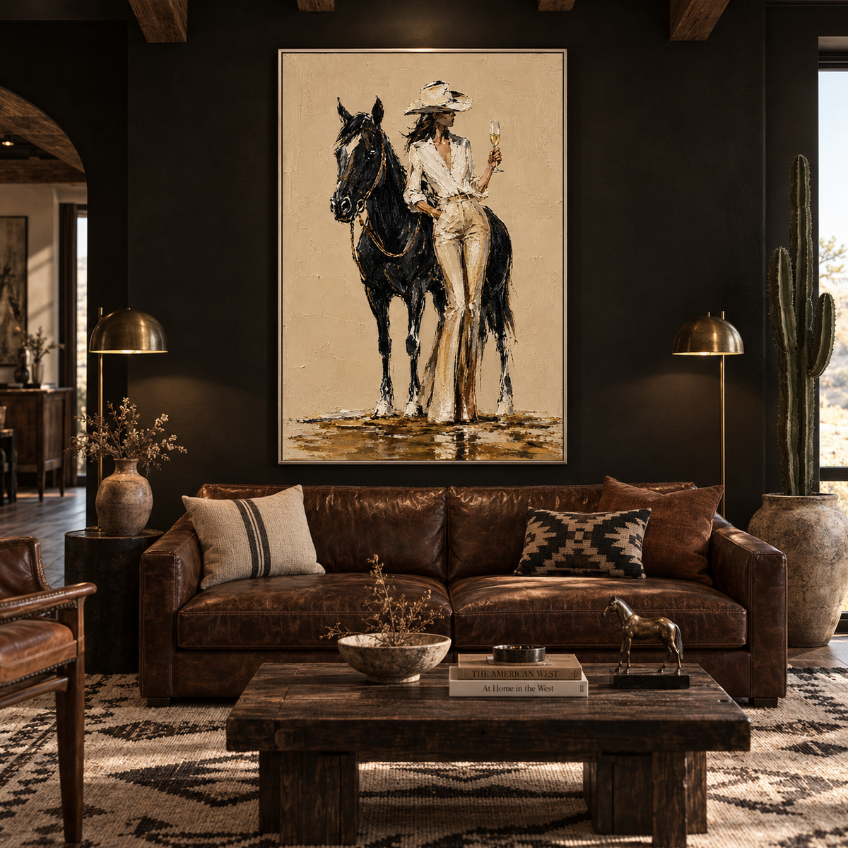 "Velvet & Mane" – Western Chic Black Horse Palette Knife Oil Painting