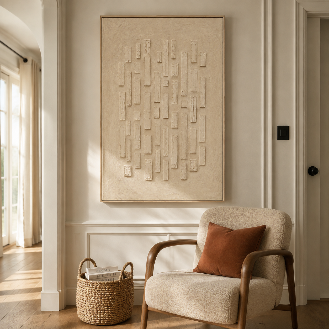 "Rain Sounds"—A Wabi-Sabi Style Sand-Beige Relief Acrylic Painting