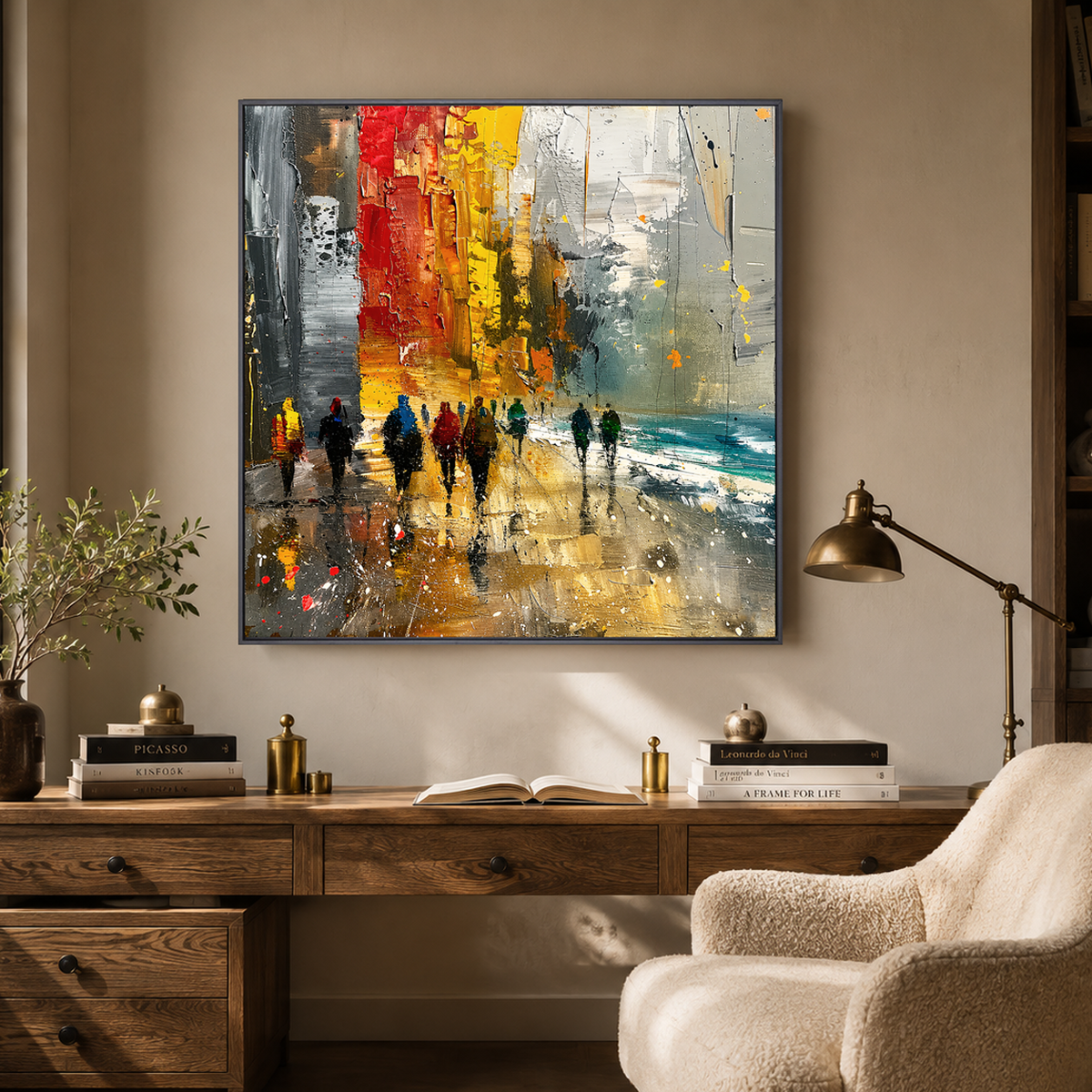 "Golden Hour Solitude" – Contemporary Urban Coastal Palette Knife Oil Painting