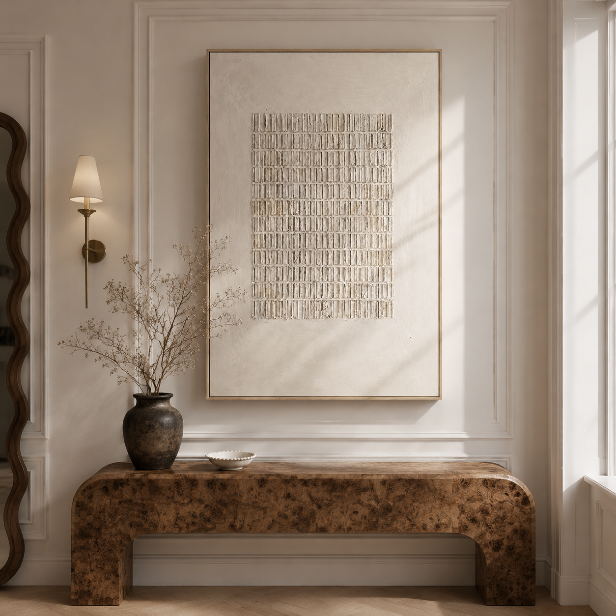 "Rhythmic Order" – Wabi-Sabi Cream Minimalist Relief Acrylic Painting