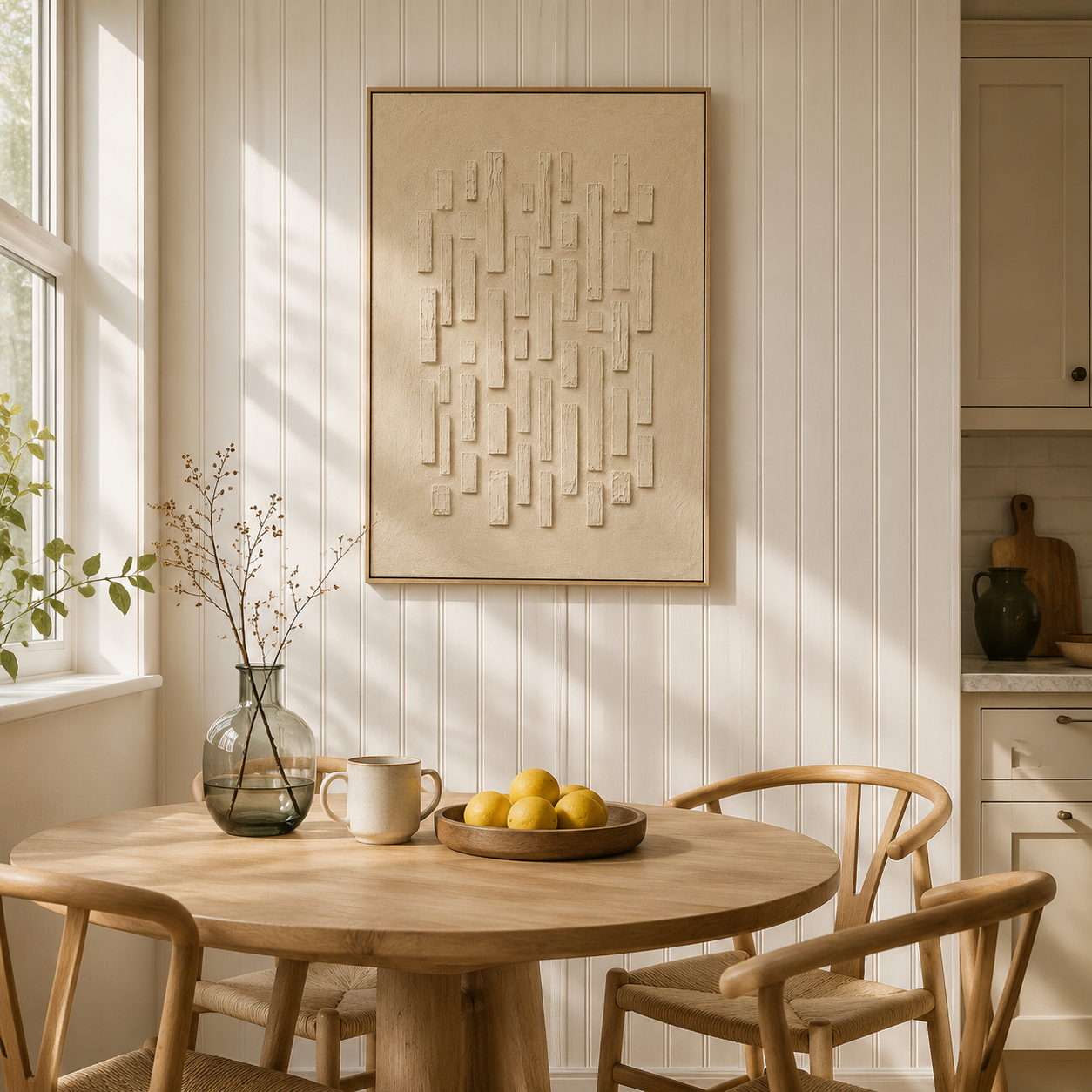 "Rain Sounds"—A Wabi-Sabi Style Sand-Beige Relief Acrylic Painting