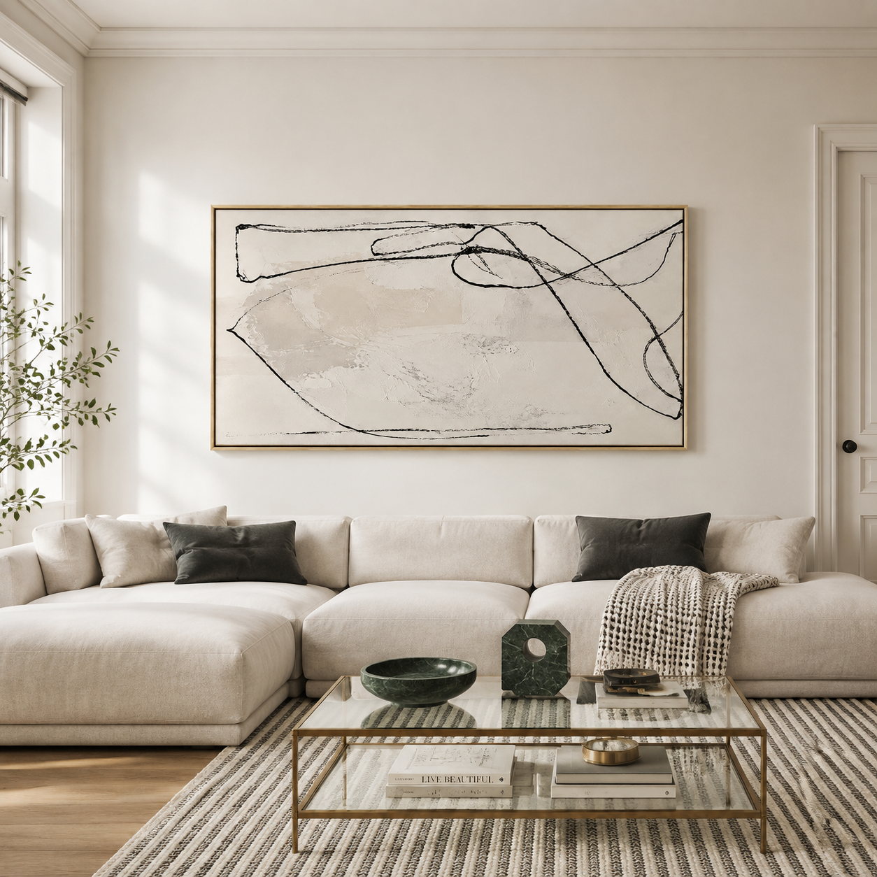 "Unspoken Rythms" – Wabi-Sabi Cream & Black Minimalist Abstract Canvas