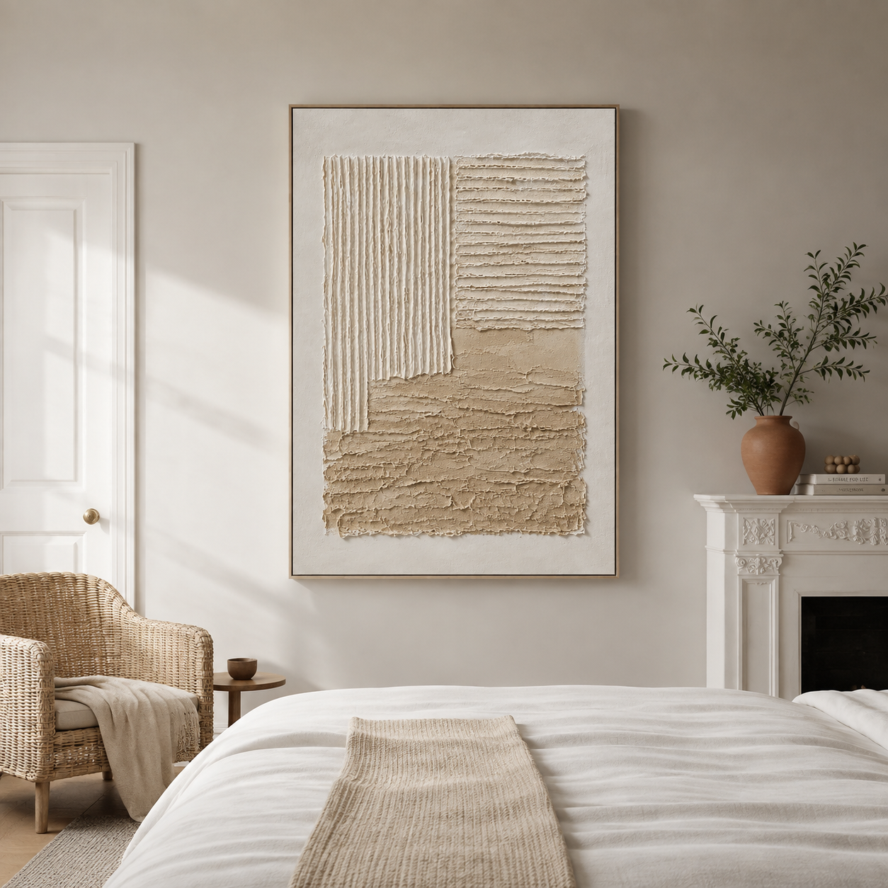 "Tranquil Foundations" – Wabi-Sabi Beige Relief Textured Acrylic Painting