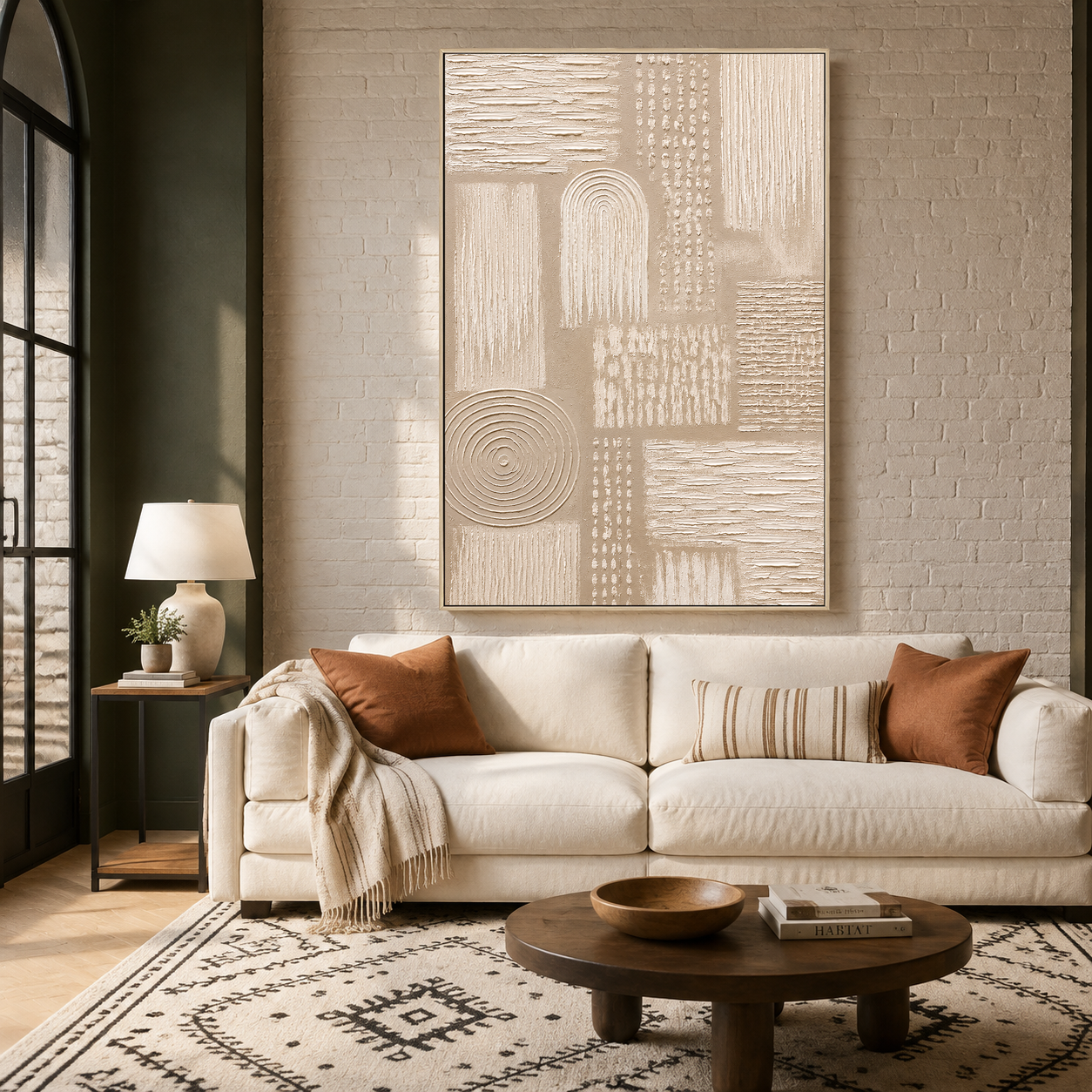 "Whispers of Lines" - Wabi-sabi Beige Relief Textured Acrylic Painting