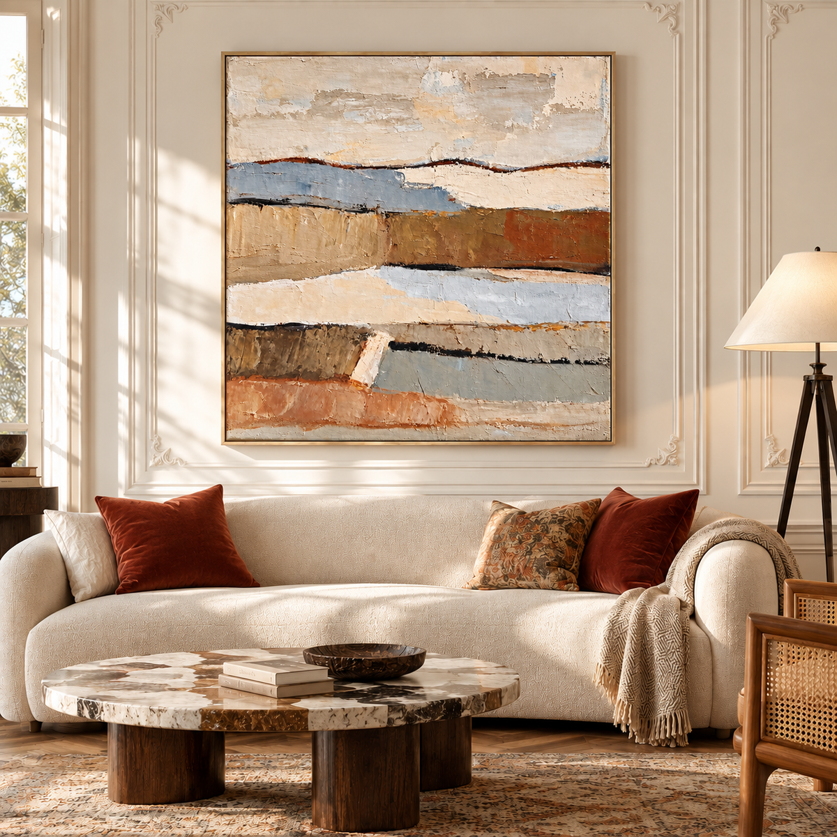 "The Settlement of Time" - An abstract textured oil painting in wabi-sabi earth tones