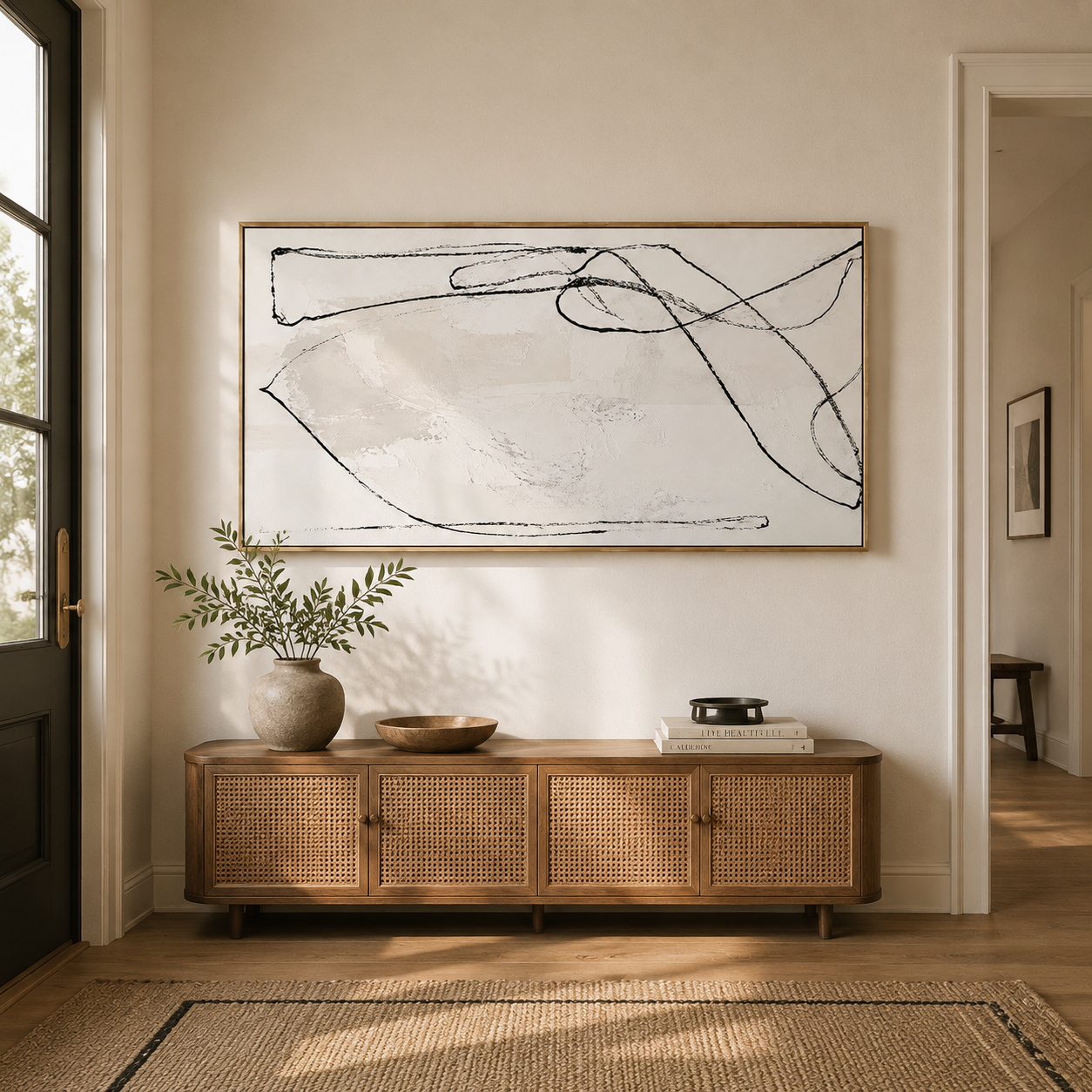"Unspoken Rythms" – Wabi-Sabi Cream & Black Minimalist Abstract Canvas