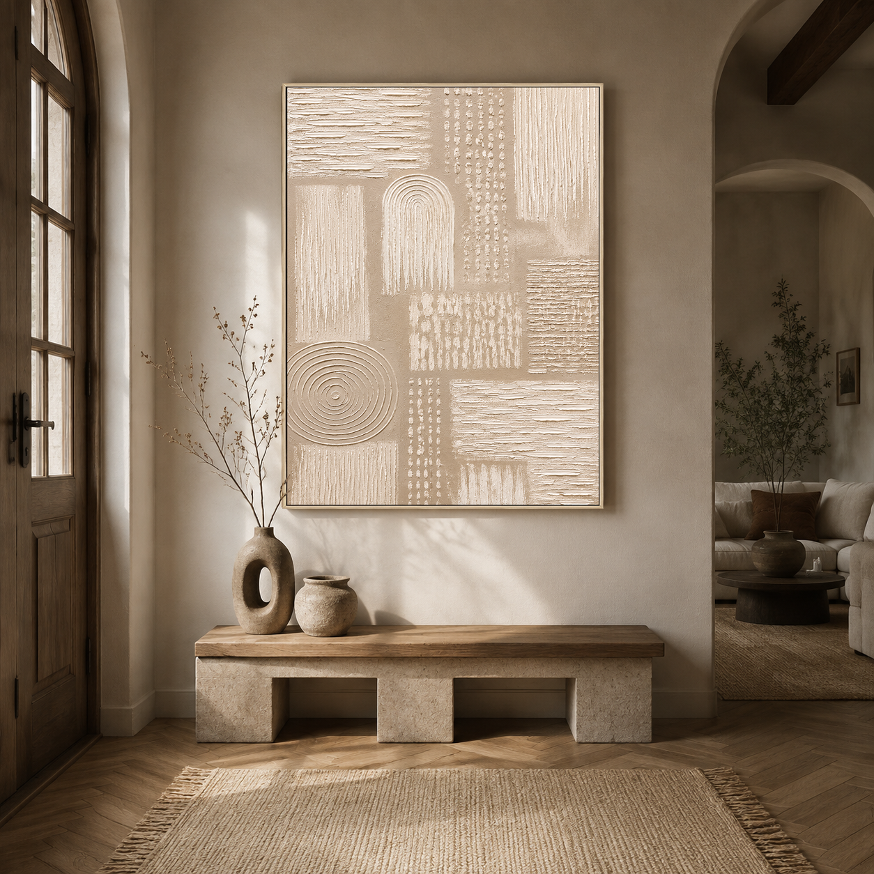 "Whispers of Lines" - Wabi-sabi Beige Relief Textured Acrylic Painting