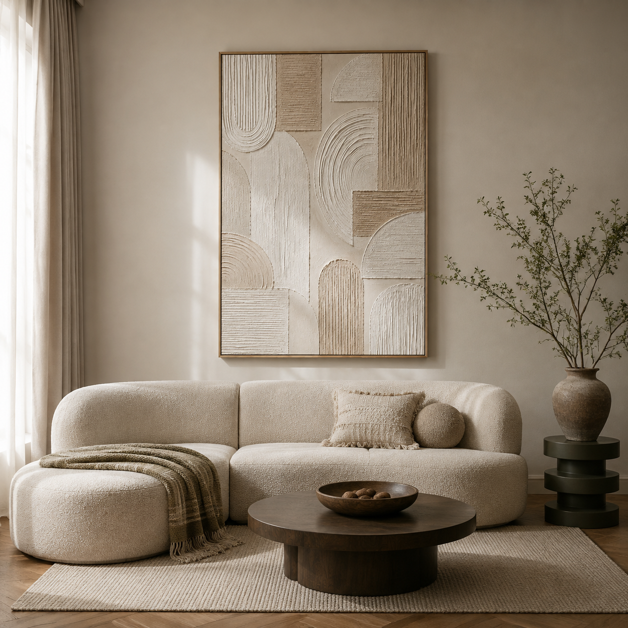 "Sacred Geometry" – Wabi-Sabi Neutral Beige Relief Textured Acrylic Painting