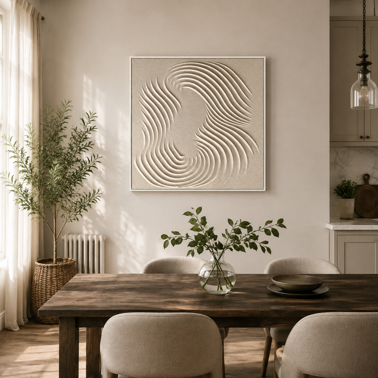 "Infinite Flow" – Wabi-Sabi Cream White Wave Relief Acrylic Painting