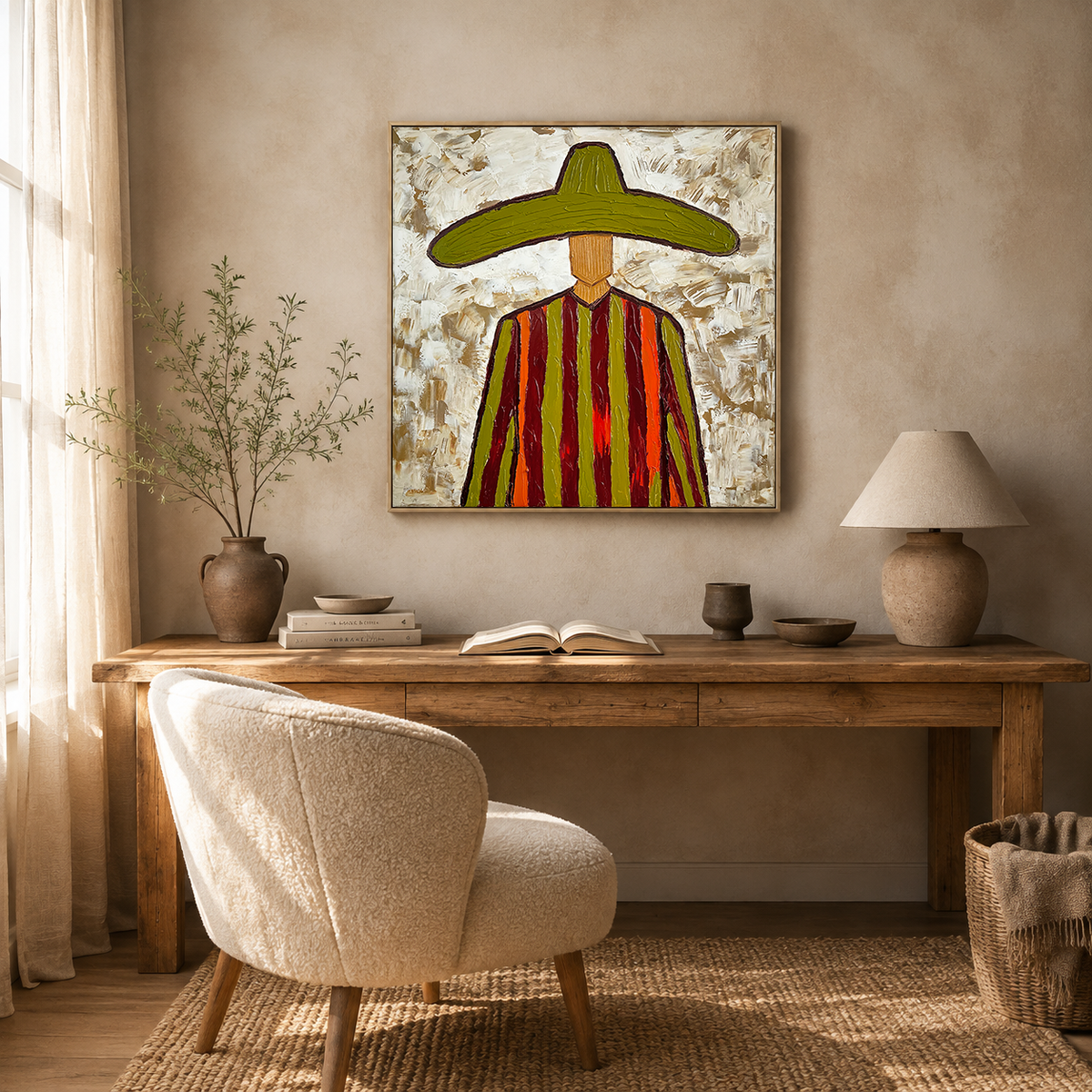 "Desert Mariachi" – Vintage Mexican Cowboy Textured Oil Painting