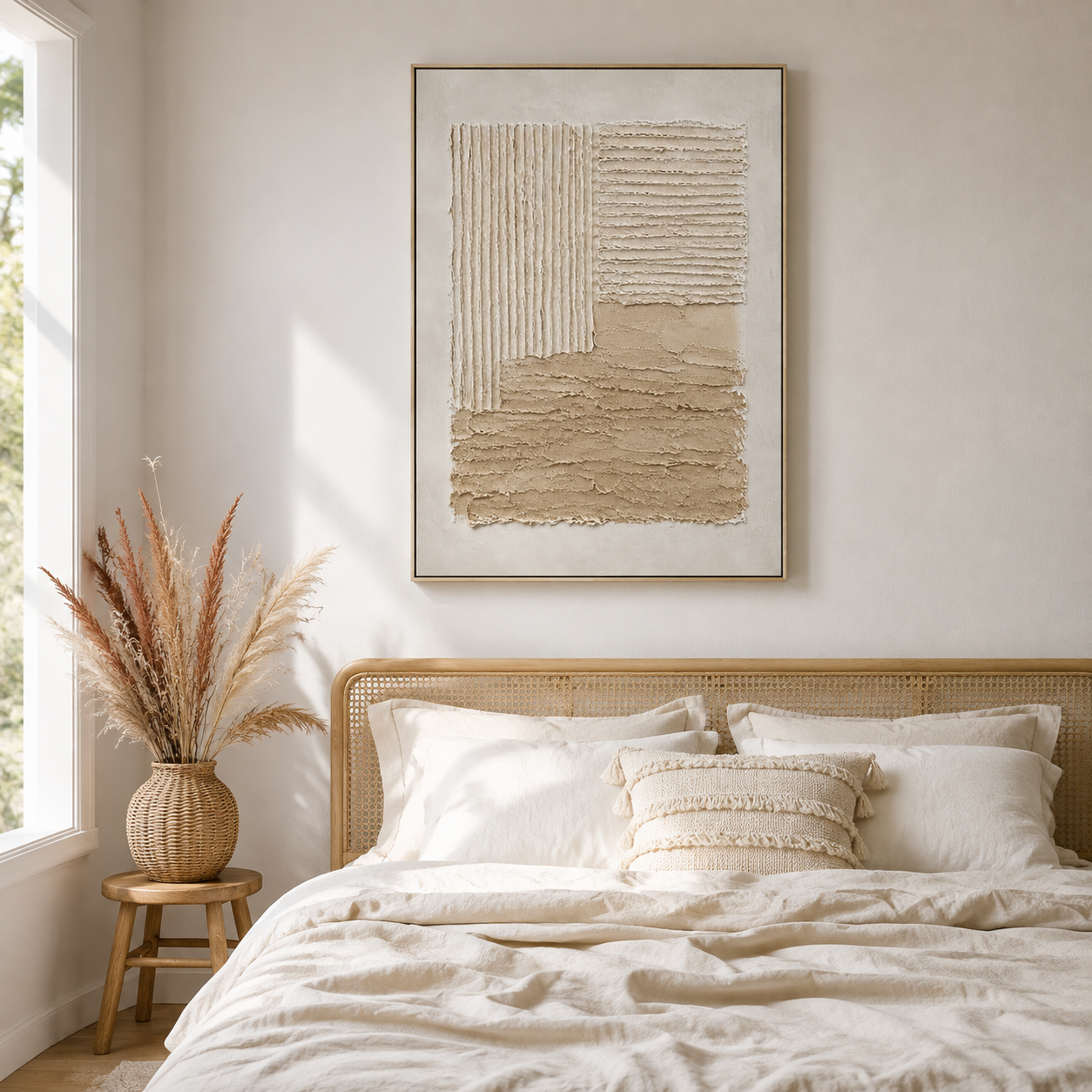 "Tranquil Foundations" – Wabi-Sabi Beige Relief Textured Acrylic Painting