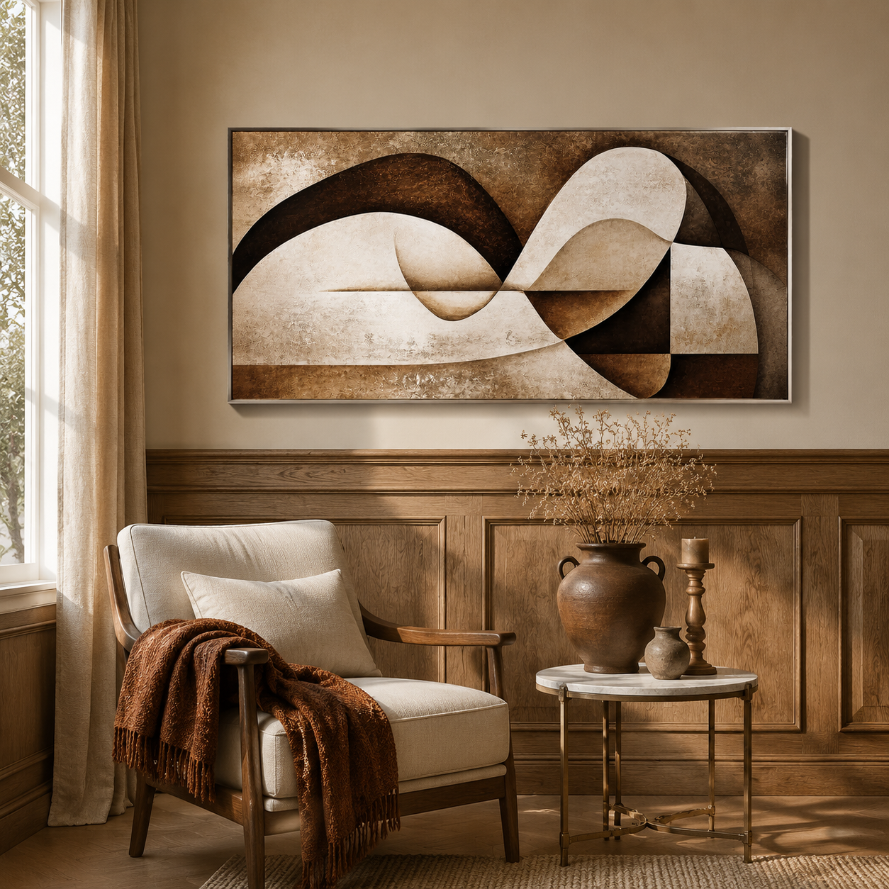 "Earth's Silhouette" - A Modern Abstract Painting in Wabi-Sabi Brown Tones