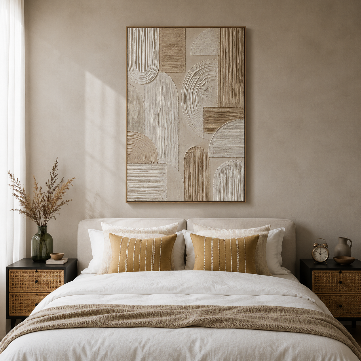 "Sacred Geometry" – Wabi-Sabi Neutral Beige Relief Textured Acrylic Painting