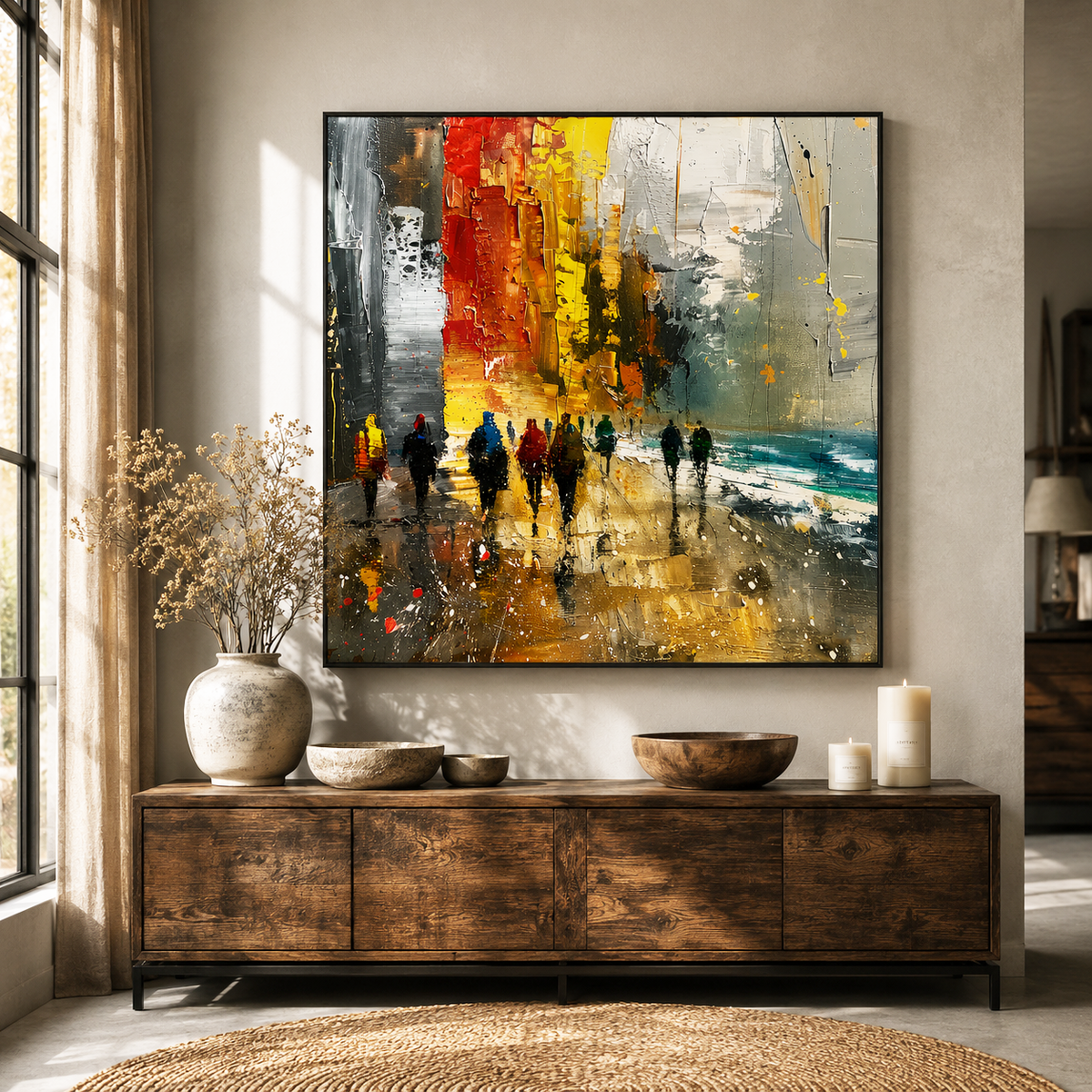 "Golden Hour Solitude" – Contemporary Urban Coastal Palette Knife Oil Painting