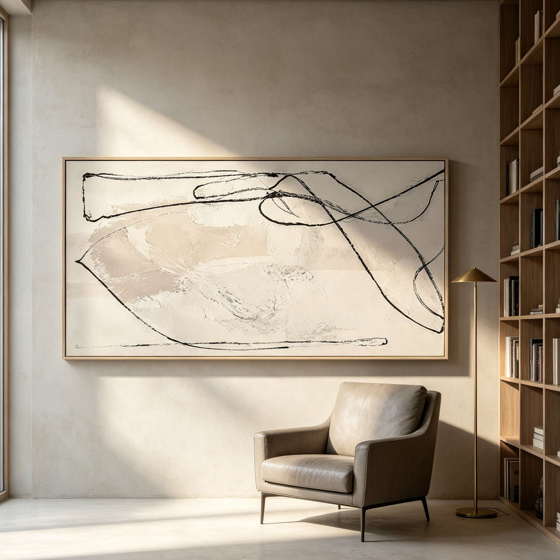 "Unspoken Rythms" – Wabi-Sabi Cream & Black Minimalist Abstract Canvas