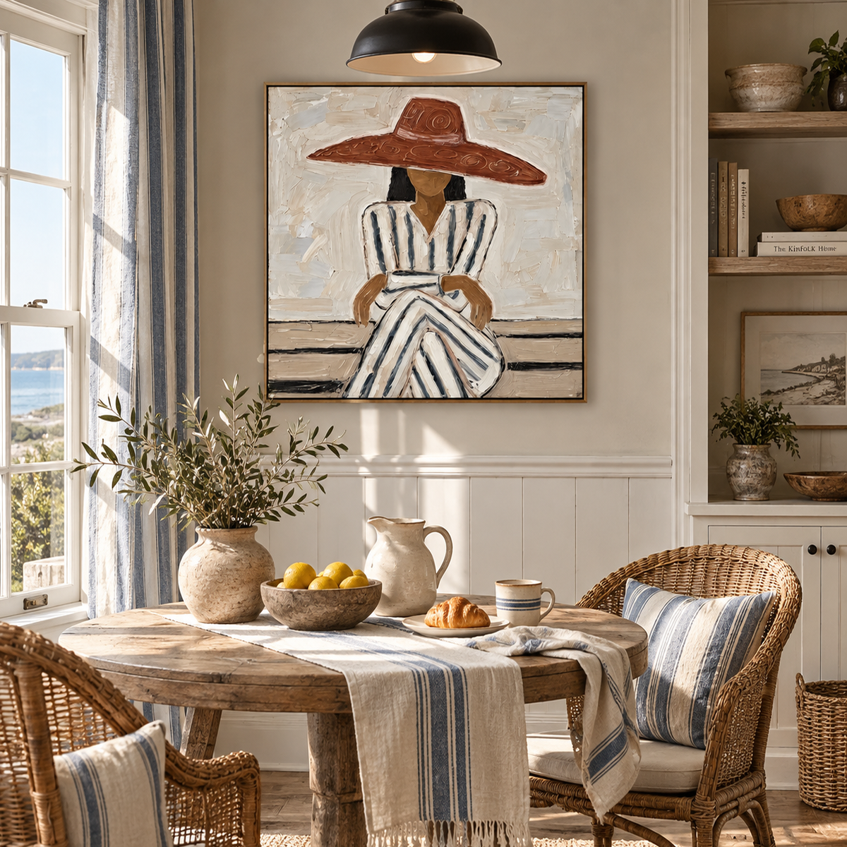 "Sienna Serenity" – Earth Tone Striped Lady Impasto Oil Painting