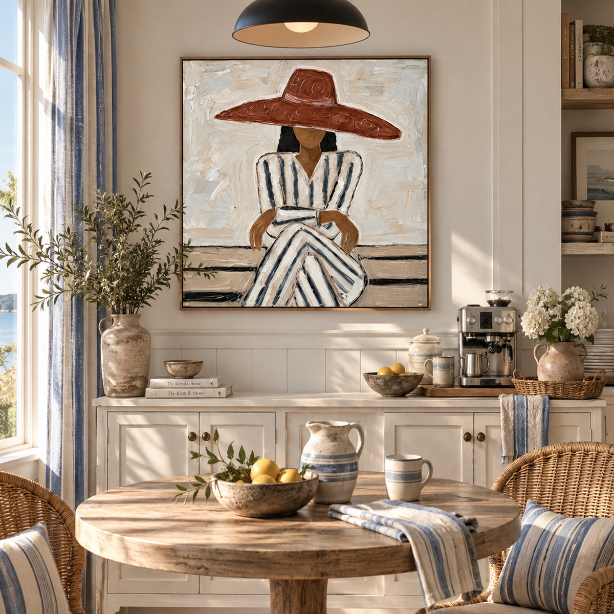 "Sienna Serenity" – Earth Tone Striped Lady Impasto Oil Painting