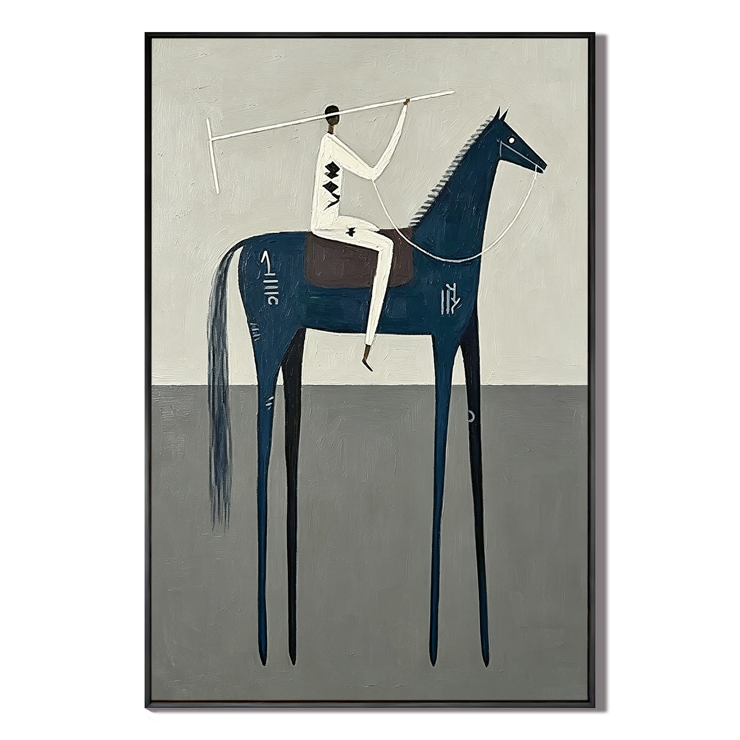 “Blue Frontier Silence” – Minimalist Western Horse Folk Art Oil Painting