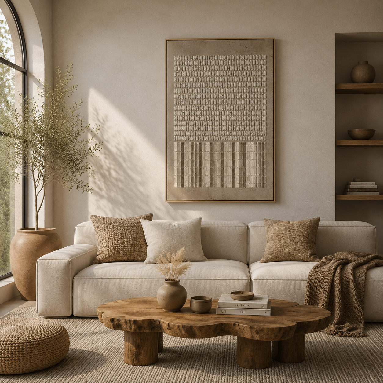"Grains of Serenity" – Wabi-Sabi Sand Tone Abstract Relief Painting