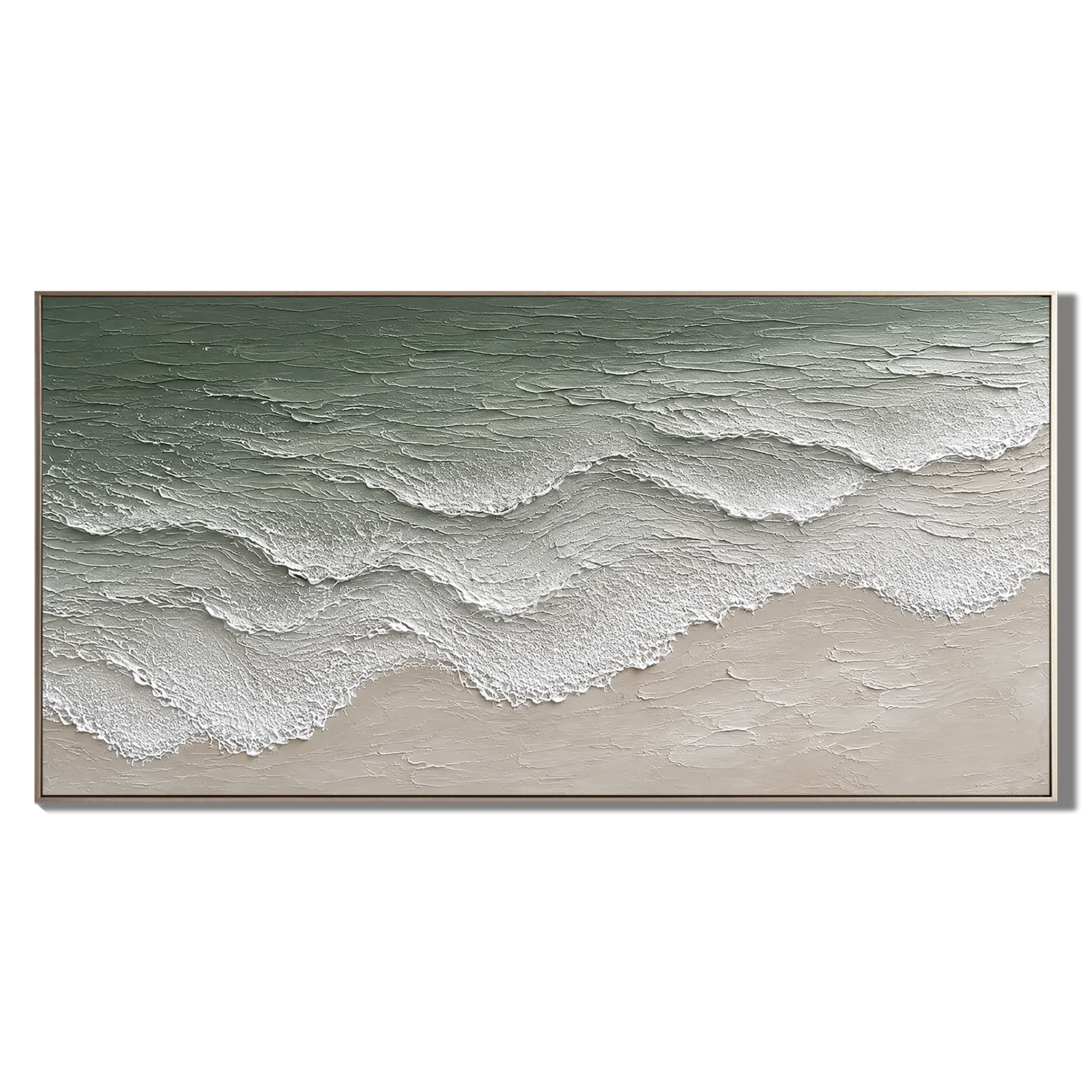 “Tidal Whisper” – Sage Green Coastal Wave Impasto Oil Painting