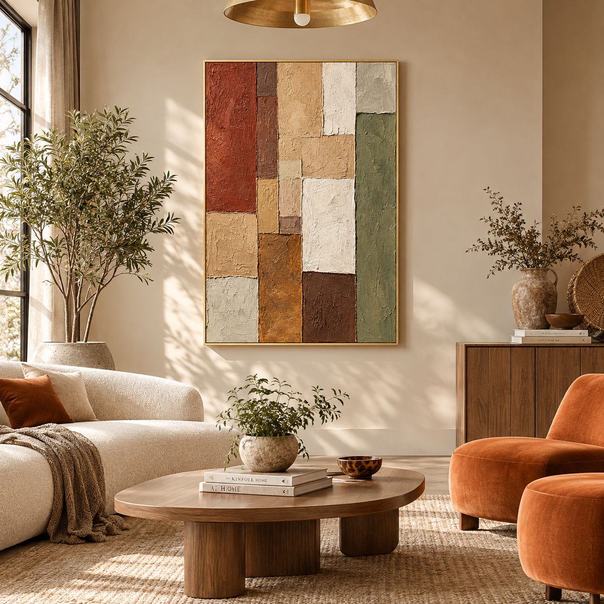 "Earth Mosaic" – Wabi-Sabi Earth Tone Geometric Textured Acrylic Painting
