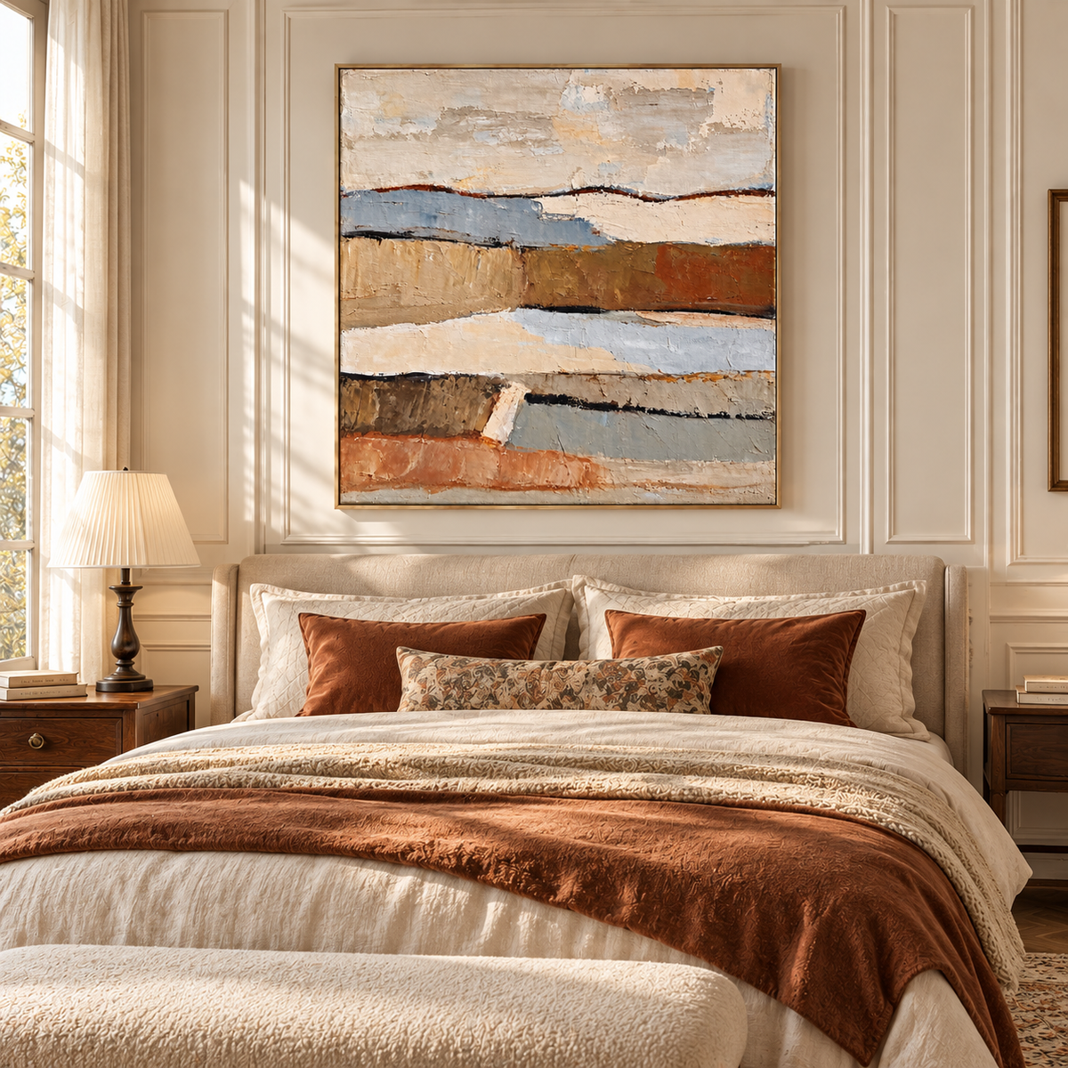 "The Settlement of Time" - An abstract textured oil painting in wabi-sabi earth tones