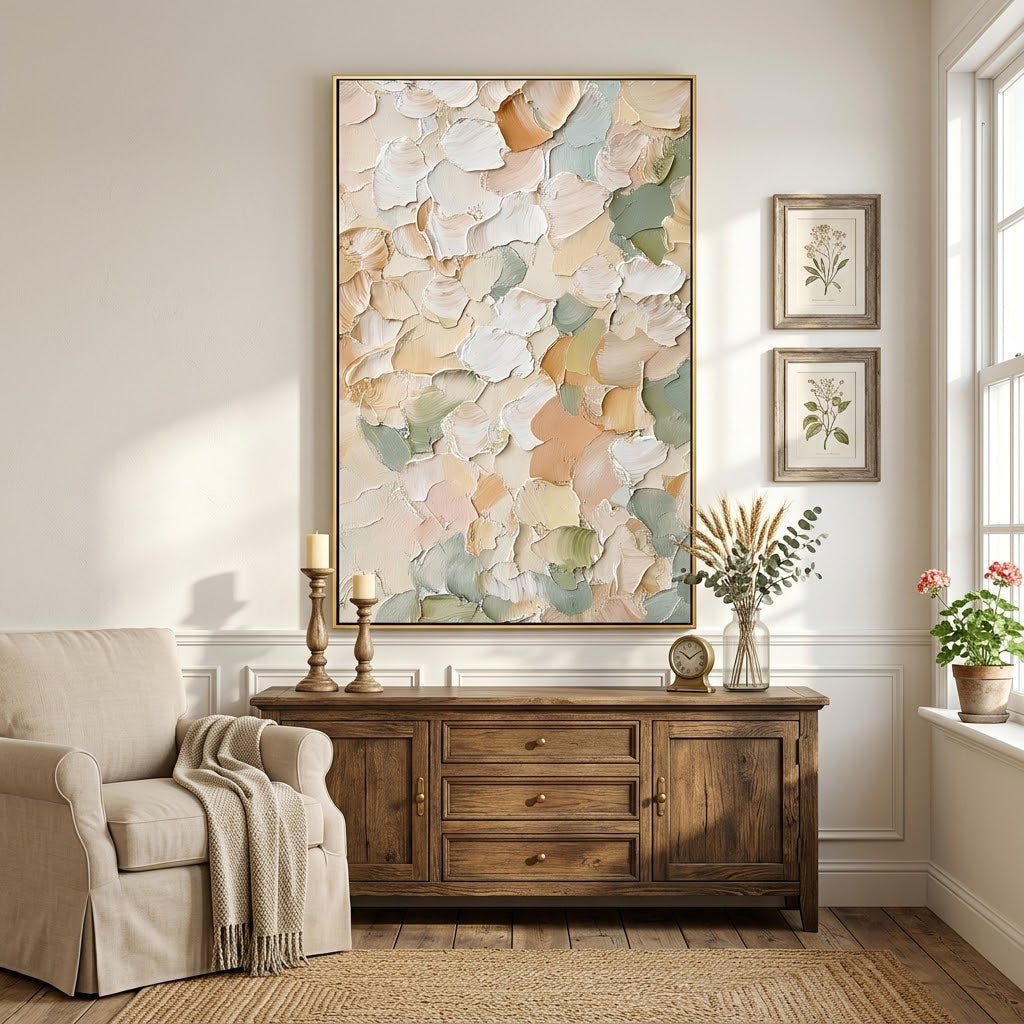 "Soft Petal Reverie" – Pastel Cream Textured Abstract Painting