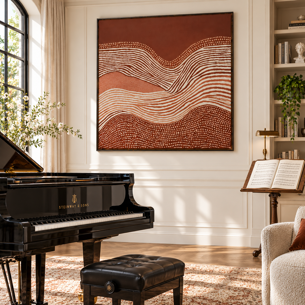 "Whispering Dunes" – Wabi-Sabi Terracotta Organic Line Art Acrylic Painting