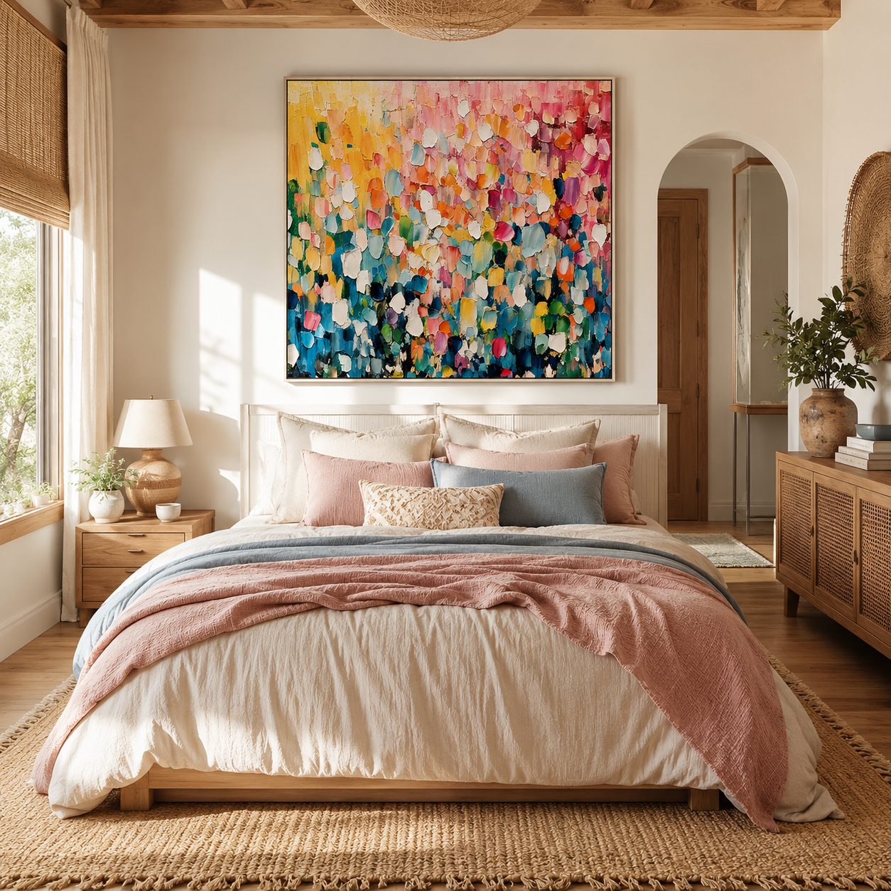 "Blooming Celebration" – Colorful Floral Abstract Textured Painting