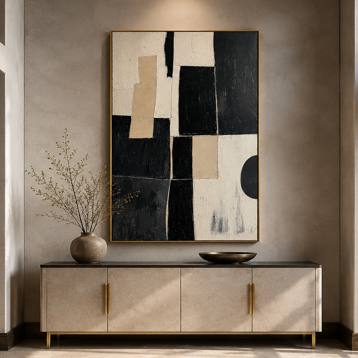 "Monochrome Structure" – Black White Geometric Abstract Painting