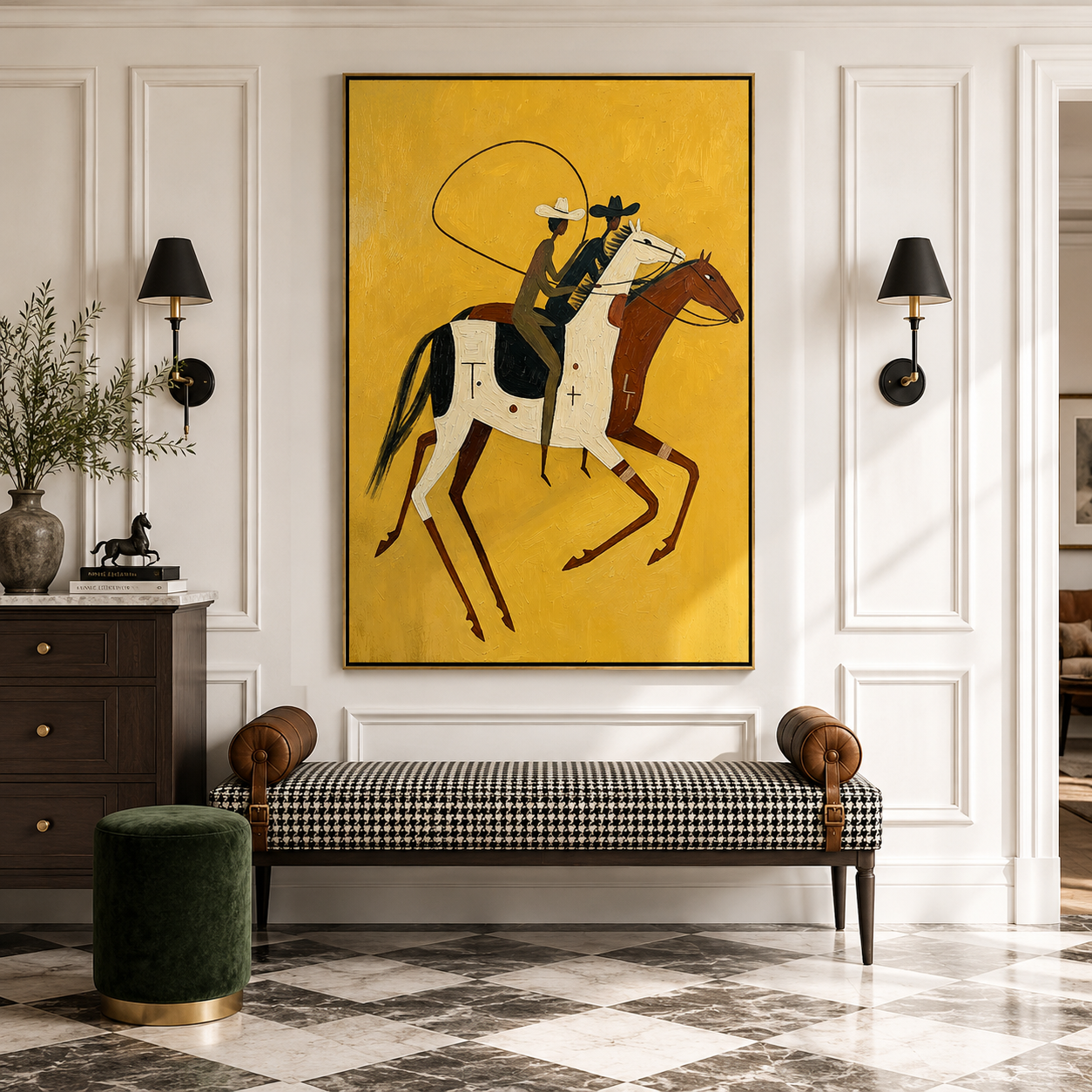 “Golden Frontier” – Vintage Western Cowboy Horse Oil Painting