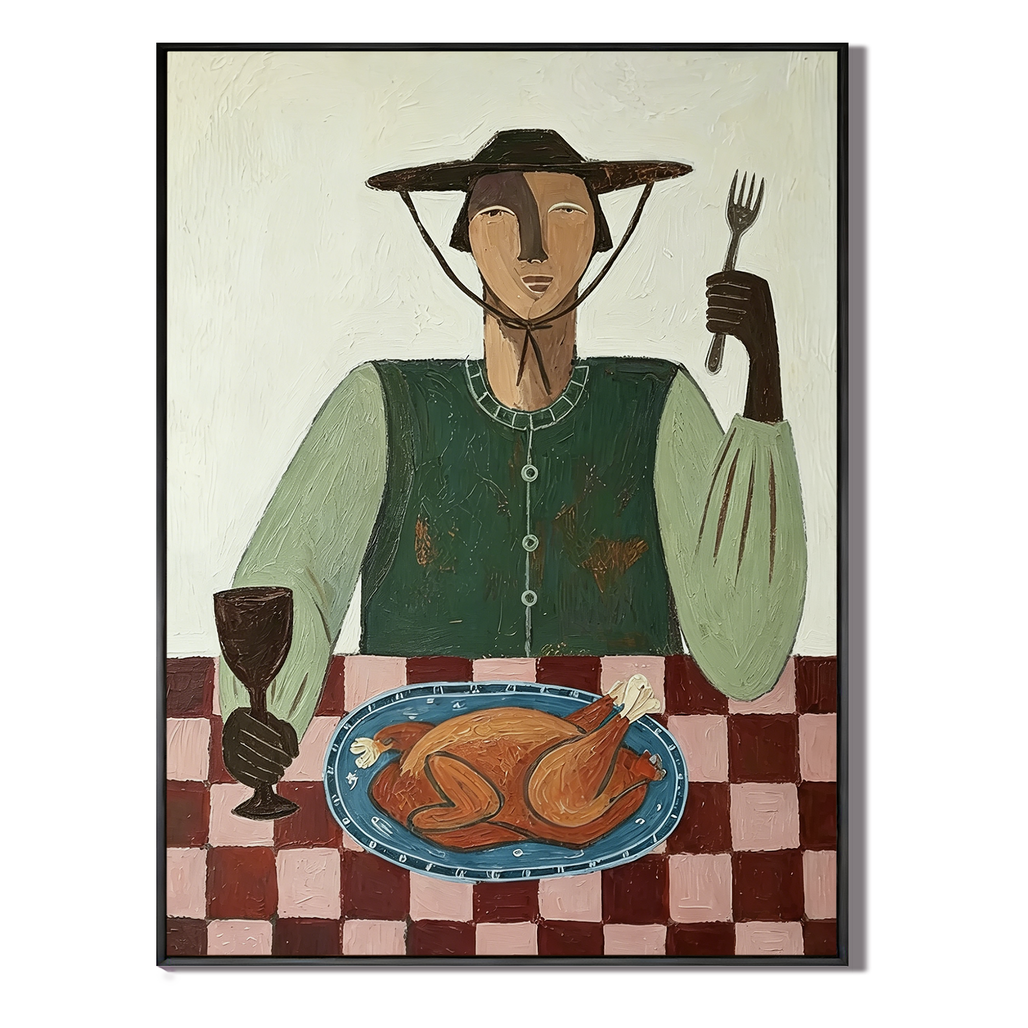“Feast at Dusk” – Vintage Folk Dining Portrait Oil Painting