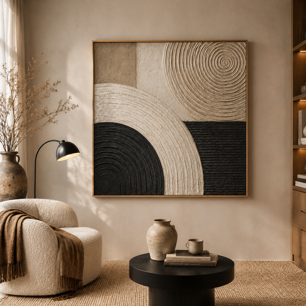 "Whispers of Cycles" – Wabi-Sabi Beige & Charcoal Textured Acrylic Painting