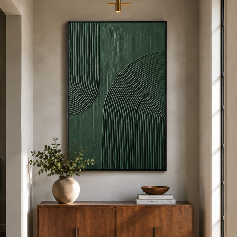"Verdant Arc" – Green Wabi Sabi Abstract Textured Wall Art