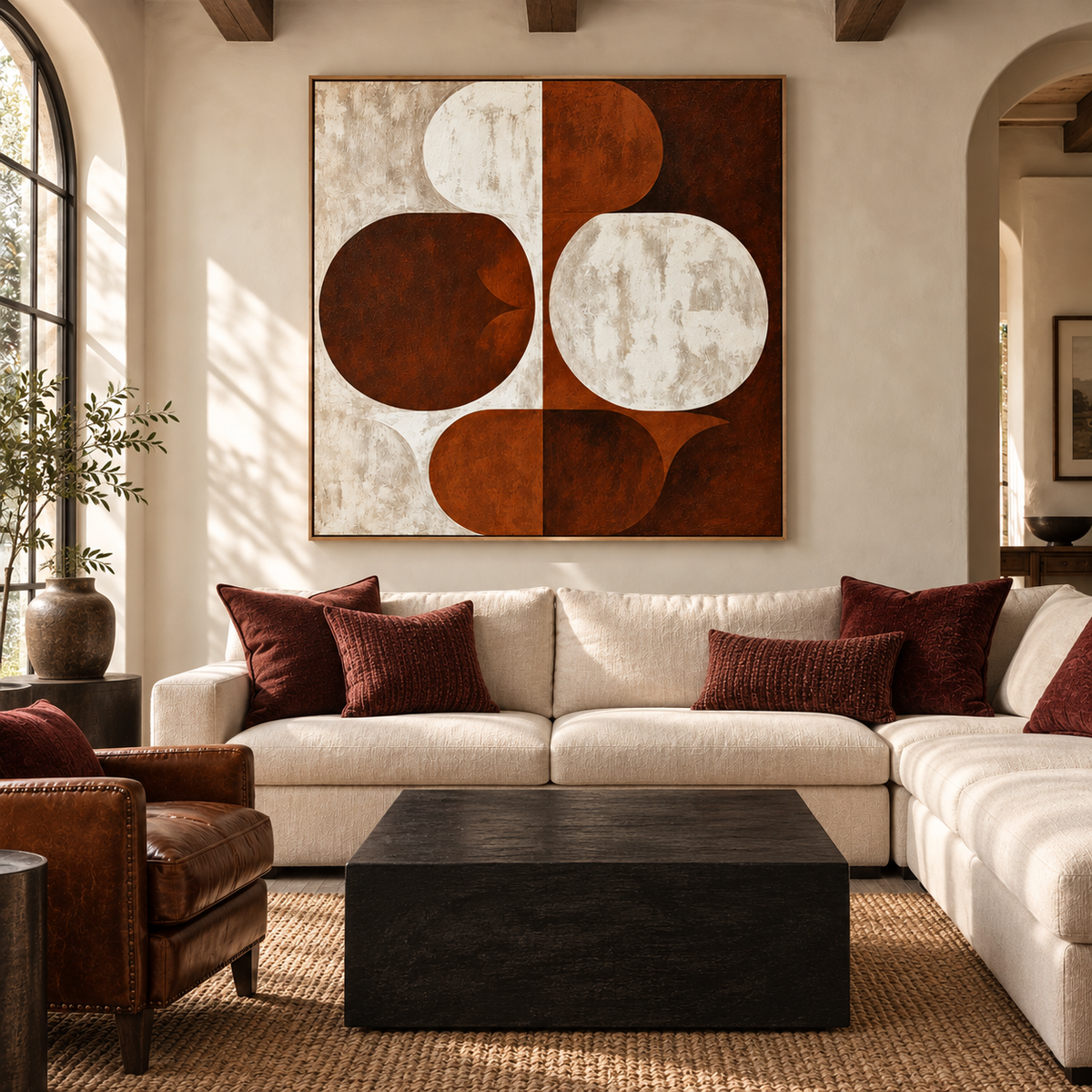 "Dual Equilibrium" – Mid-Century Terracotta Geometric Abstract Acrylic Painting